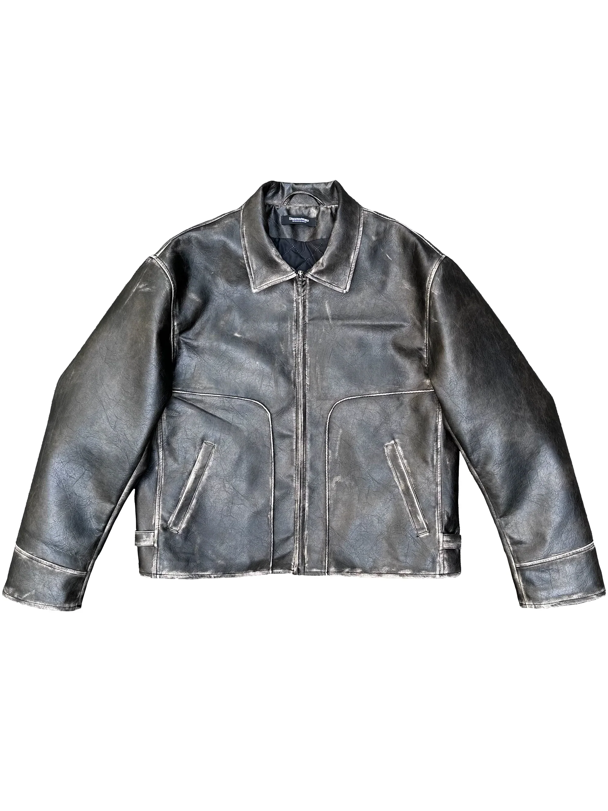 Distressed Eco PU Leather Jacket - Image 5