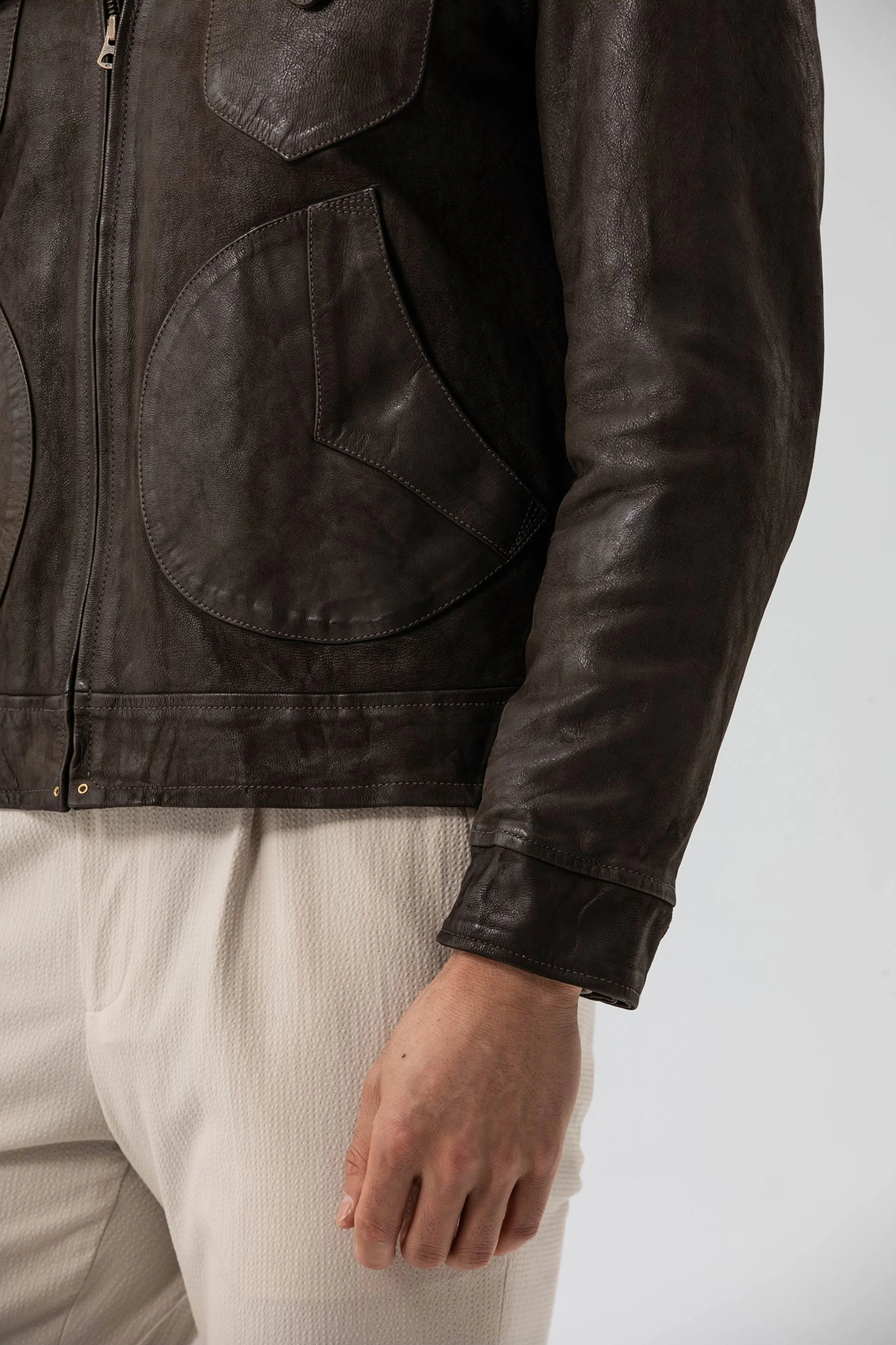 Distressed Goatskin Utility Jacket - Image 5