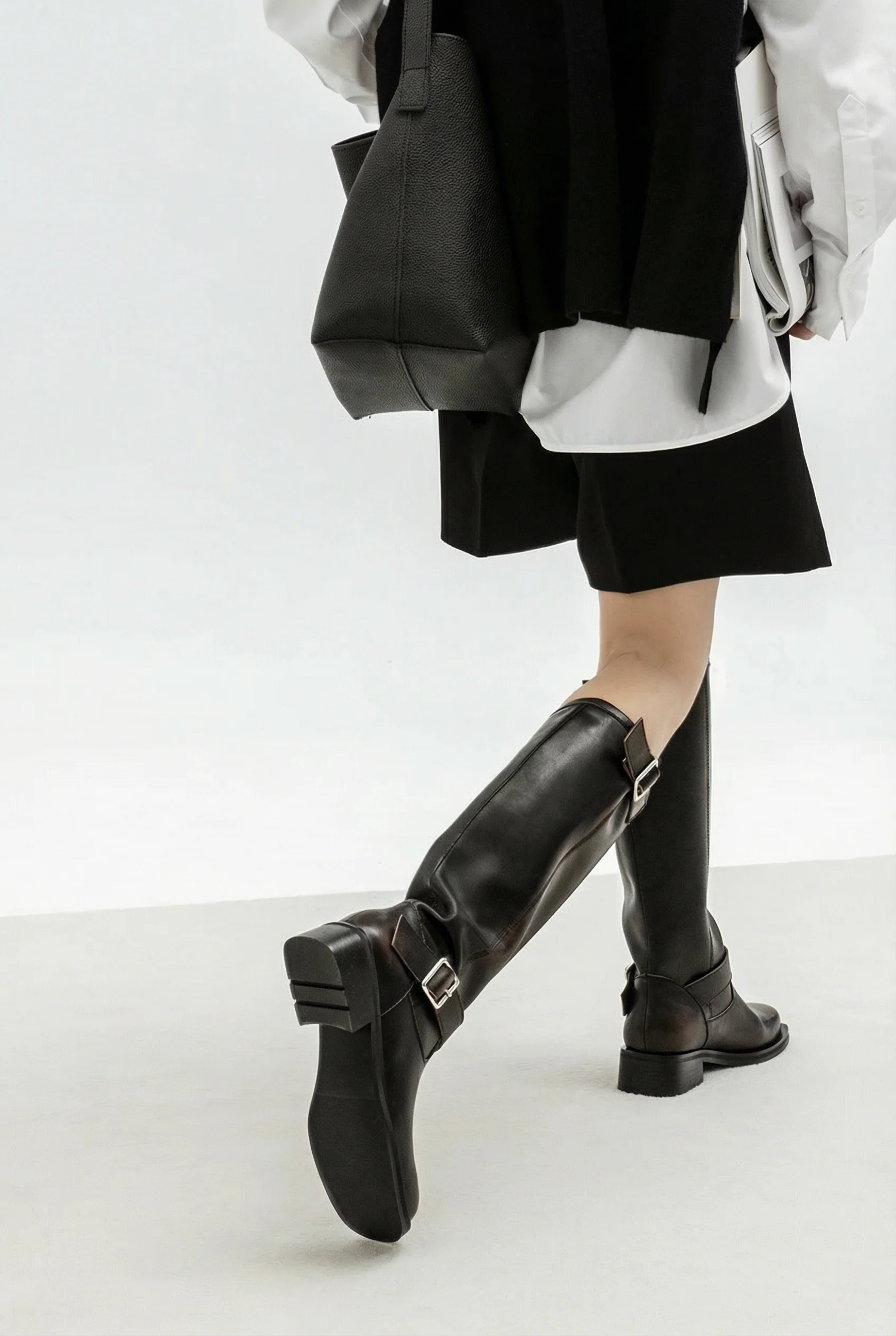 Distressed Knee High Leather Boots - Image 4