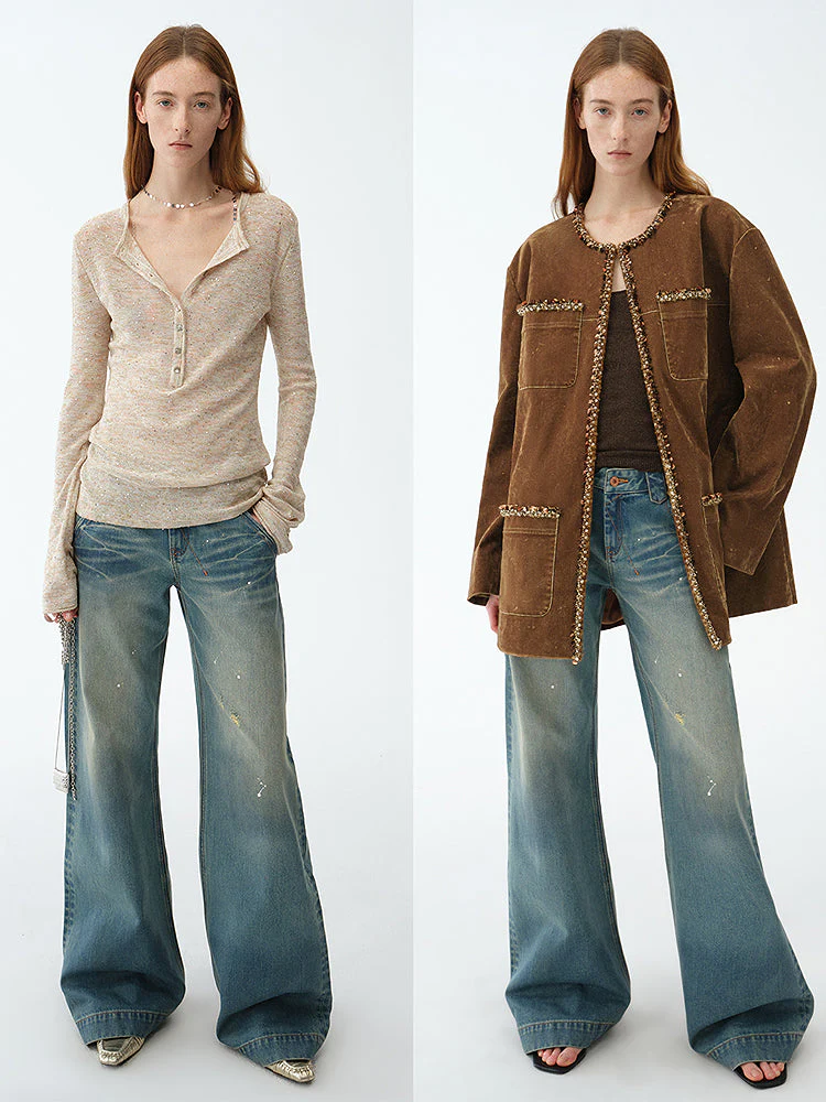 Distressed Low-Rise Denim Pants - Image 3