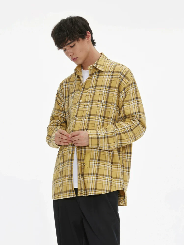 Distressed Plaid Patch Pocket Shirt