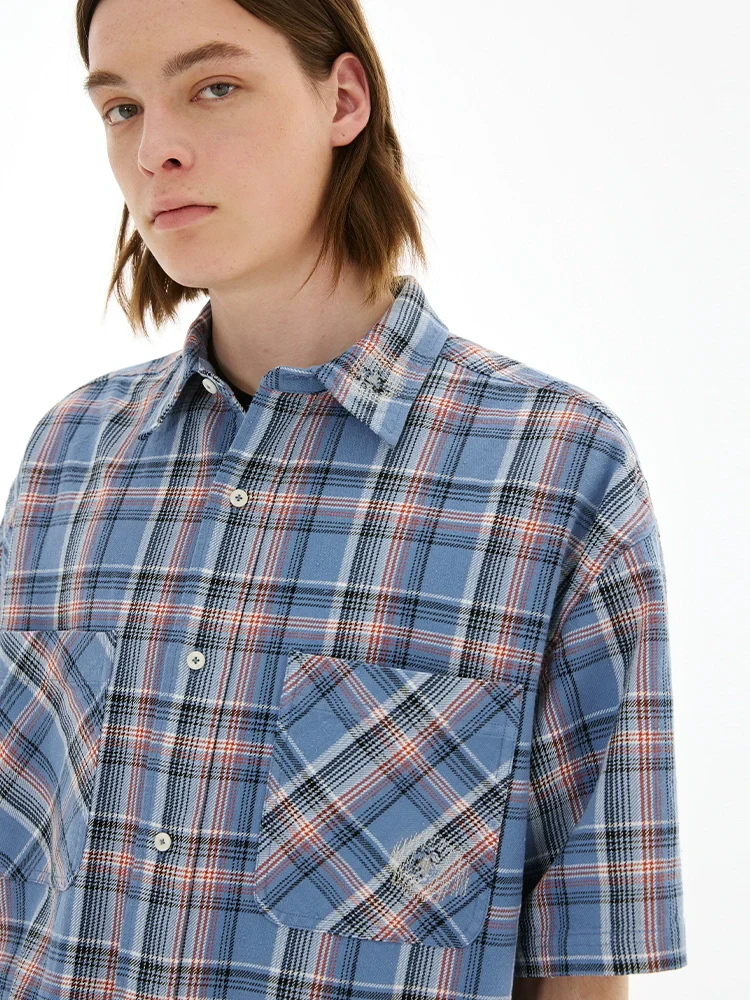 Distressed Plaid Short-Sleeve Shirt - Image 3