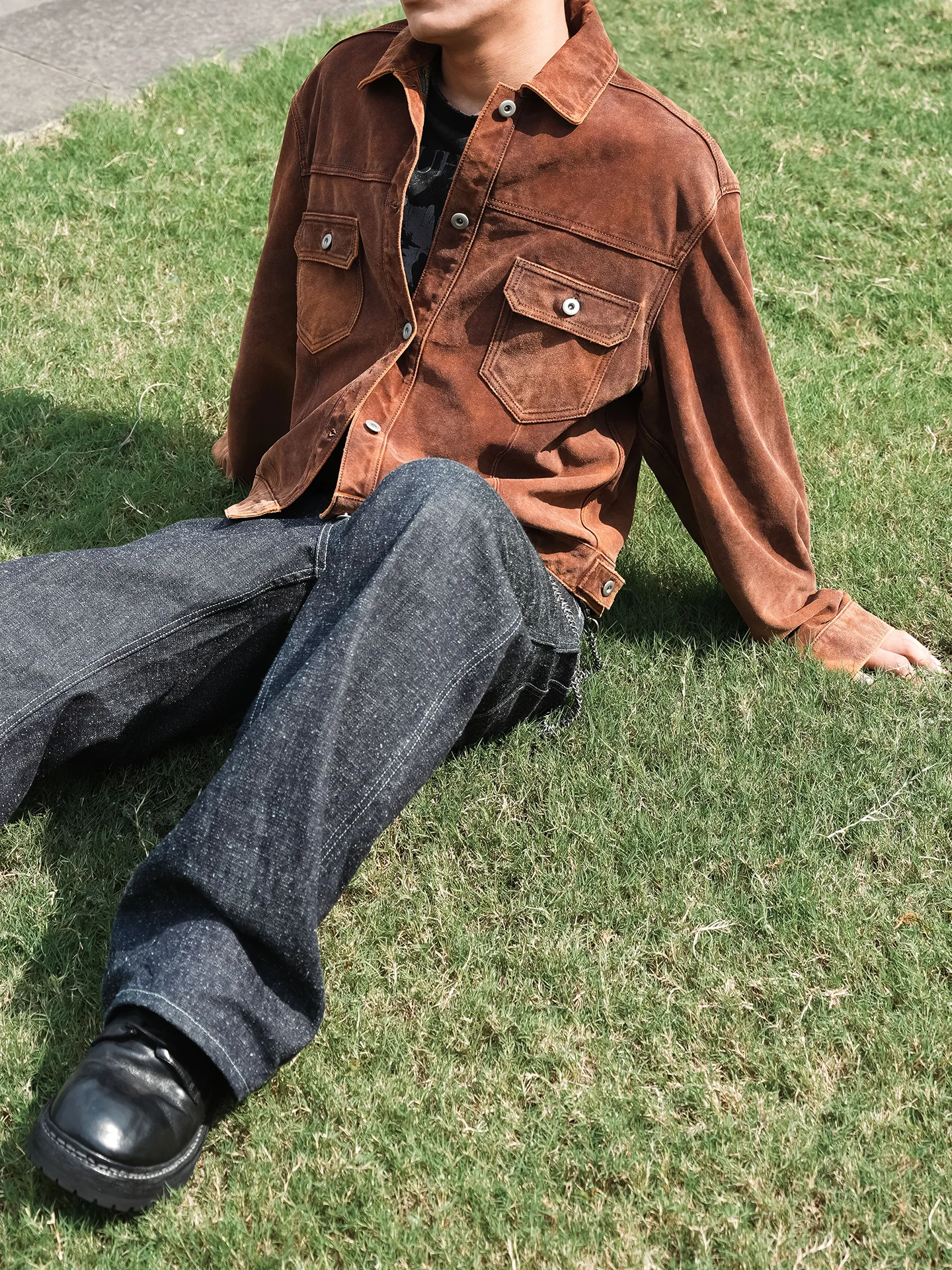 Distressed Suede Trucker Jacket - Image 3