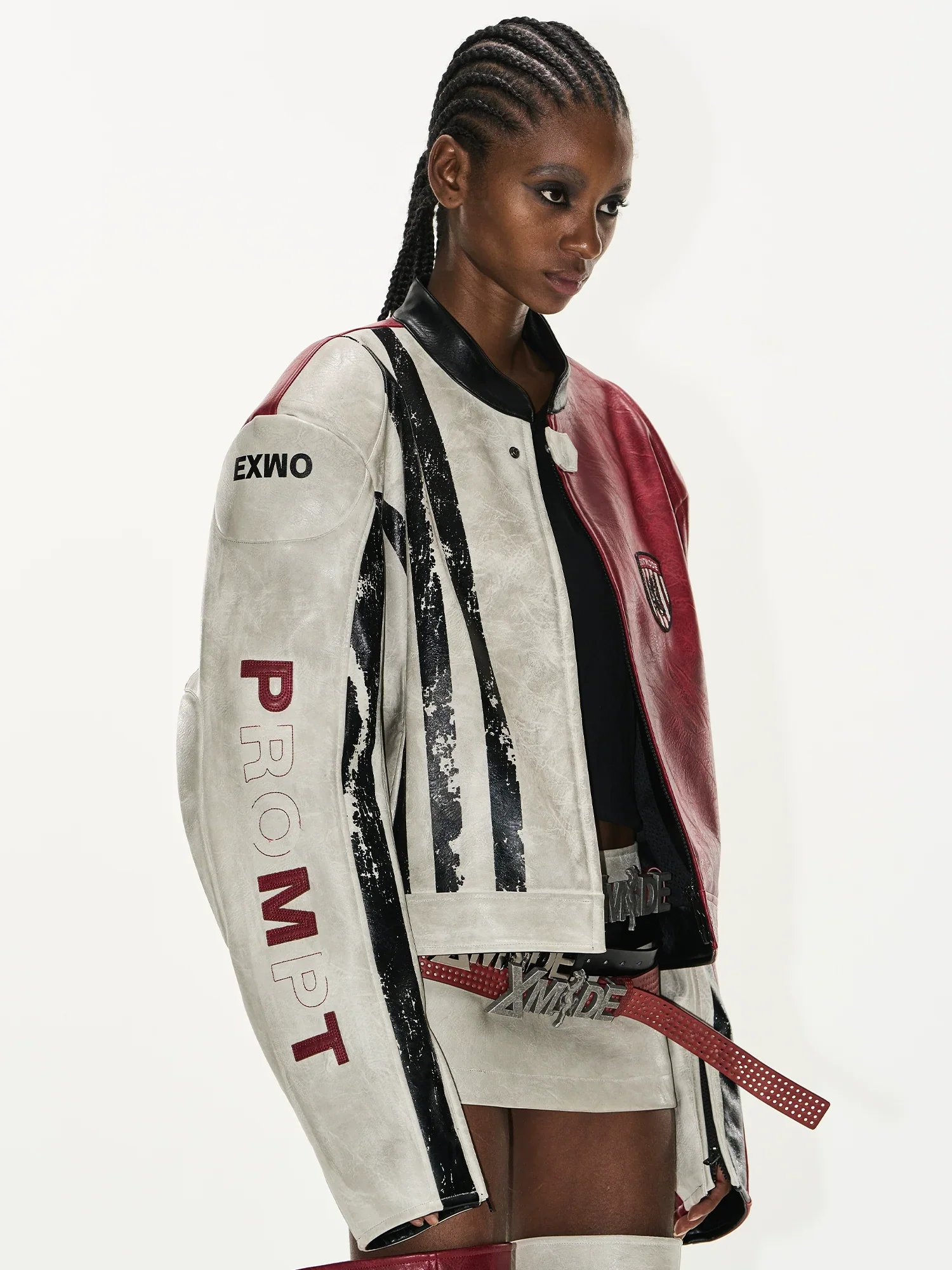 Distressed Two-Tone Leather Jacket - Image 2