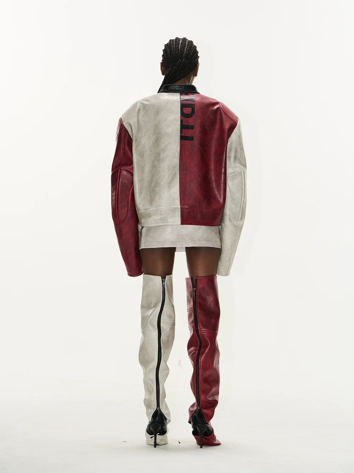 Distressed Two-Tone Leather Jacket - Image 3