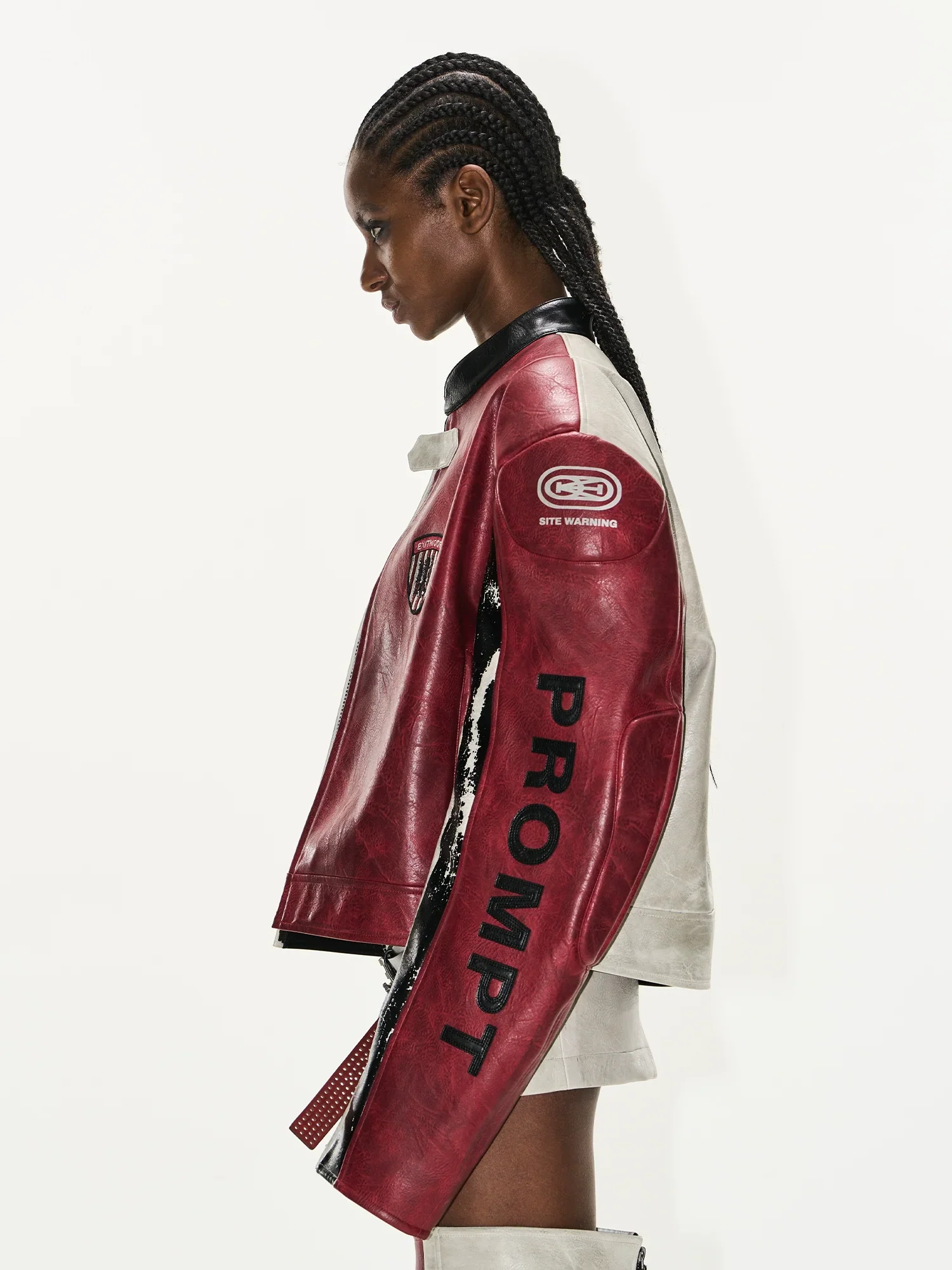 Distressed Two-Tone Leather Jacket - Image 4
