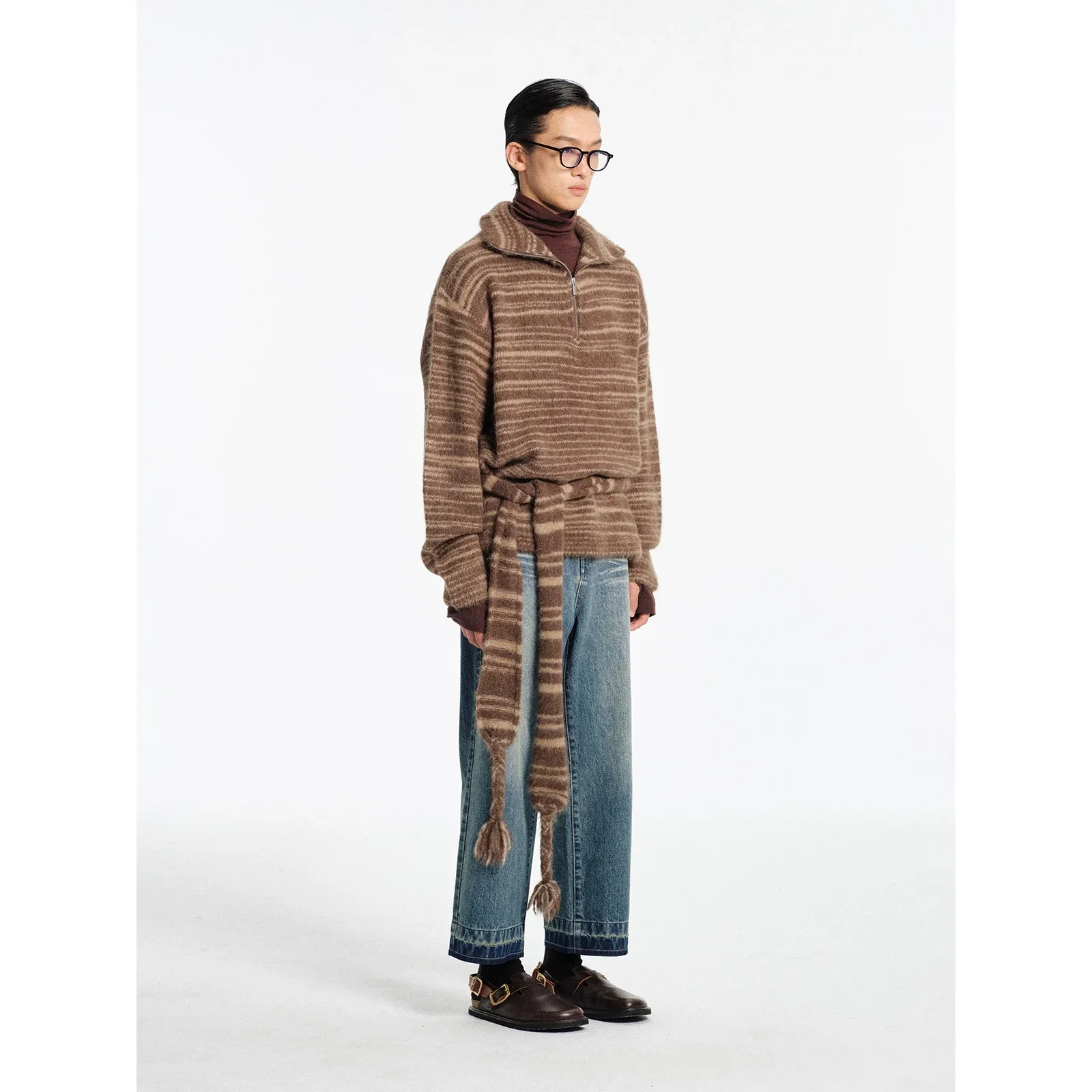Distressed Washed Mid-Waist Straight Denim Jeans - Image 2