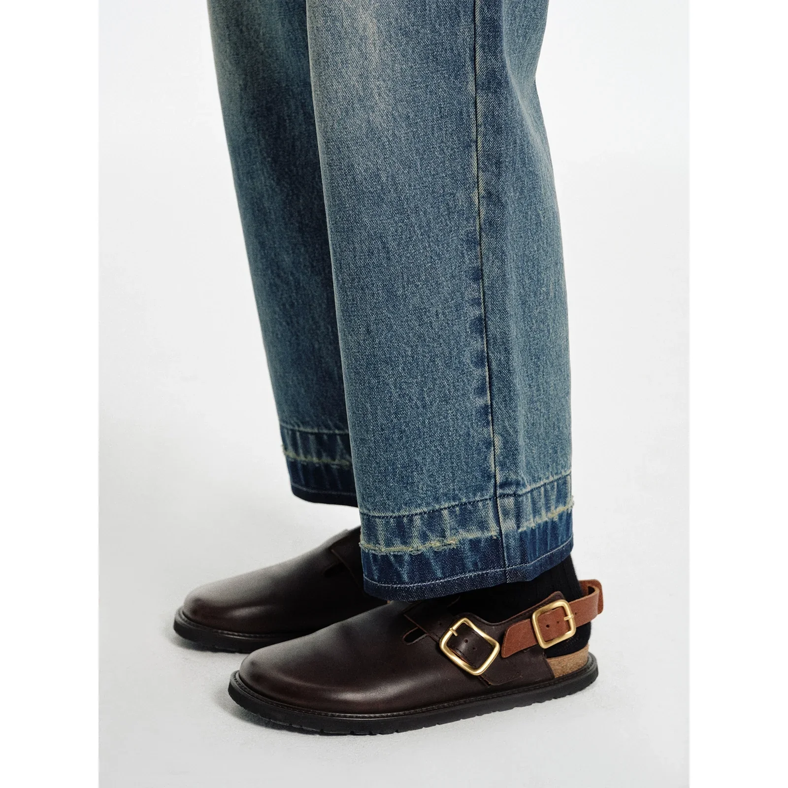 Distressed Washed Mid-Waist Straight Denim Jeans - Image 3