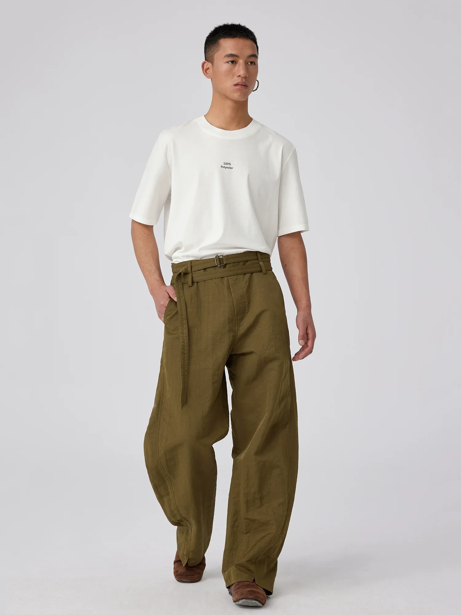 Double-Belt Curved Nylon Trousers - Image 2