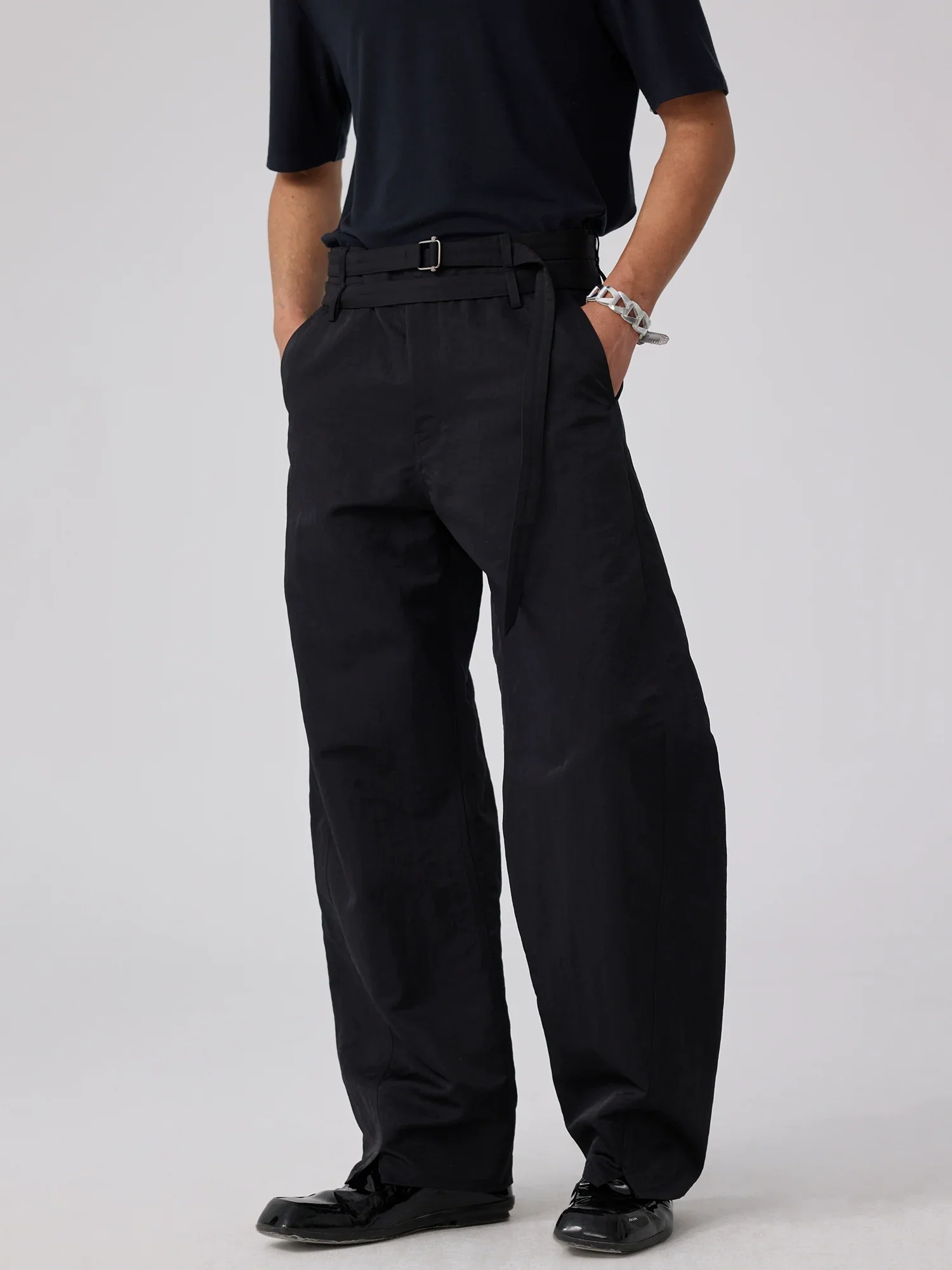 Double-Belt Curved Nylon Trousers - Image 4