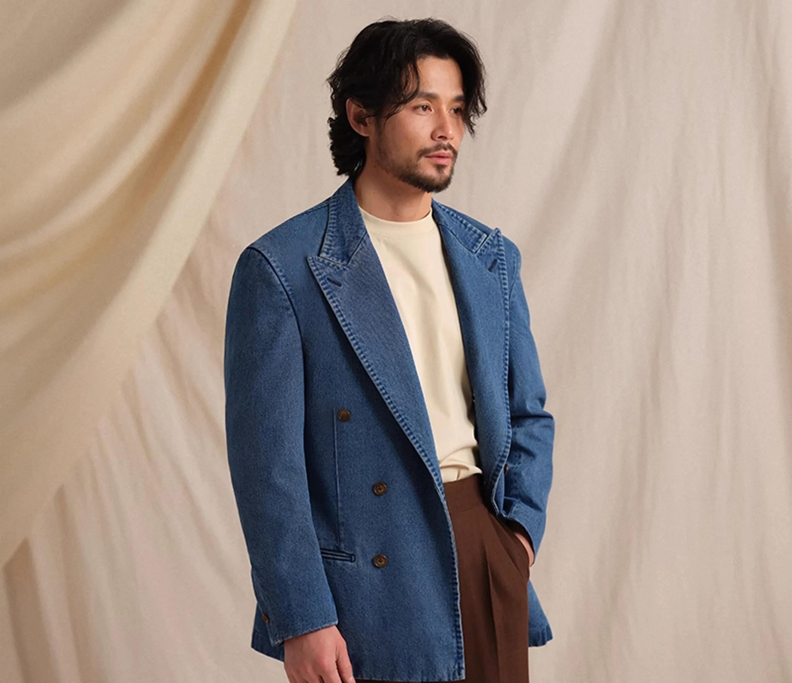 Double-Breasted Denim Blazer - Image 7