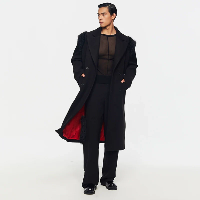 Double-Breasted Faux Fur Shoulder Coat - Image 4
