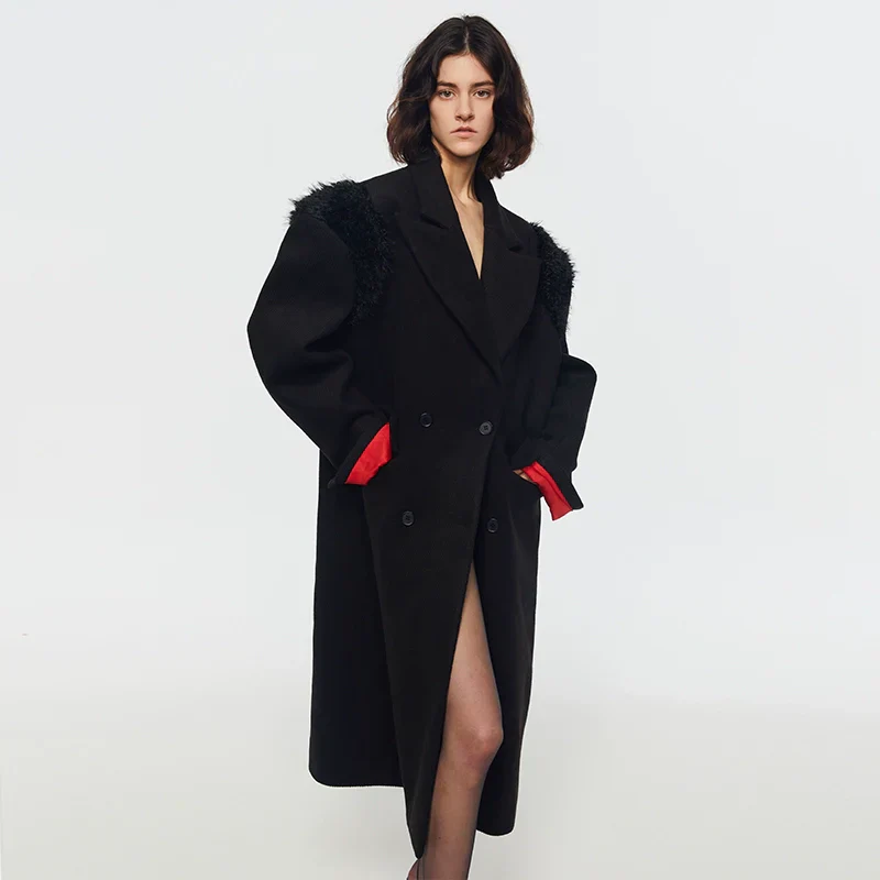 Double-Breasted Faux Fur Shoulder Coat - Image 5