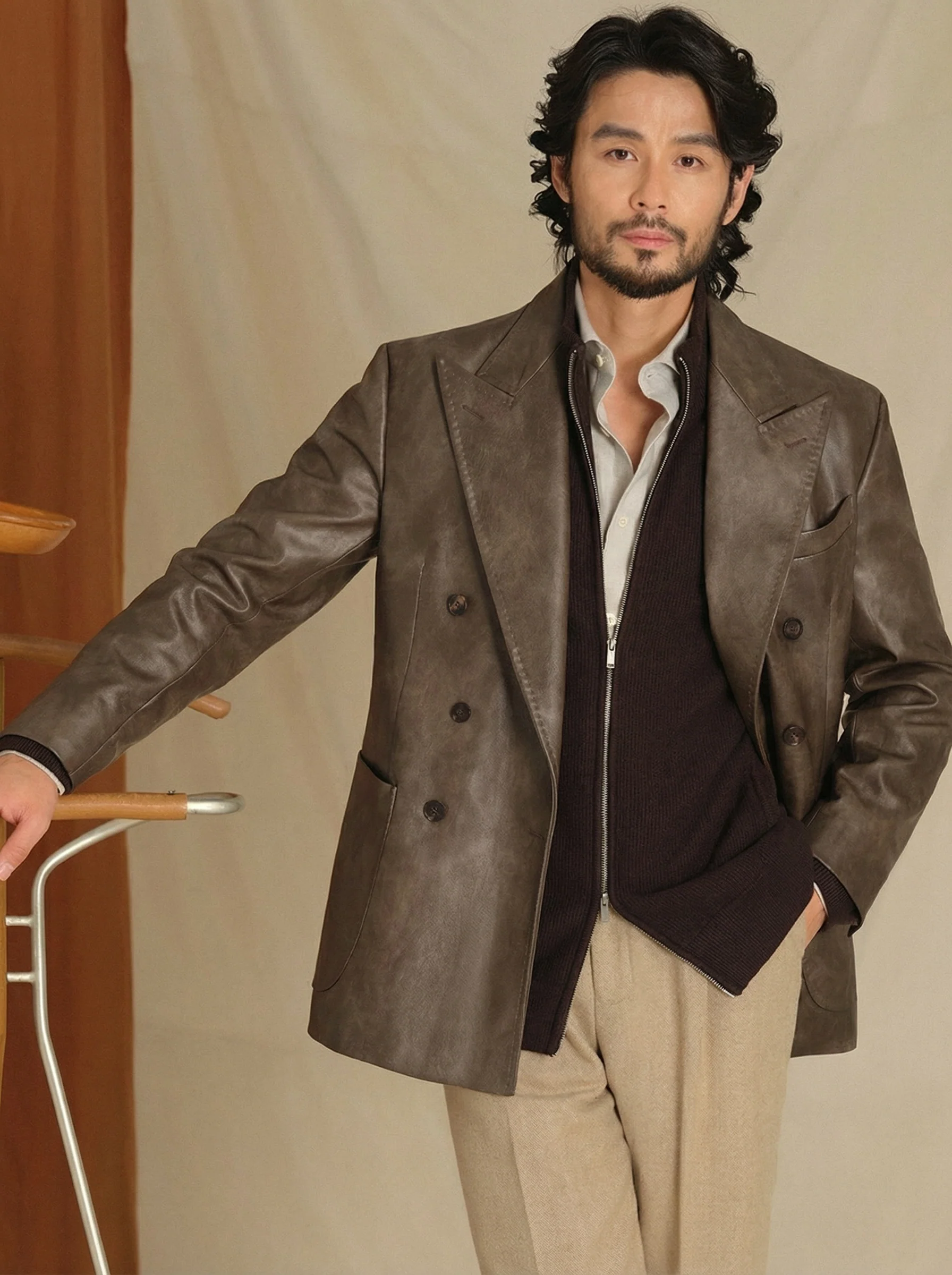 Double-Breasted Faux-Leather Blazer