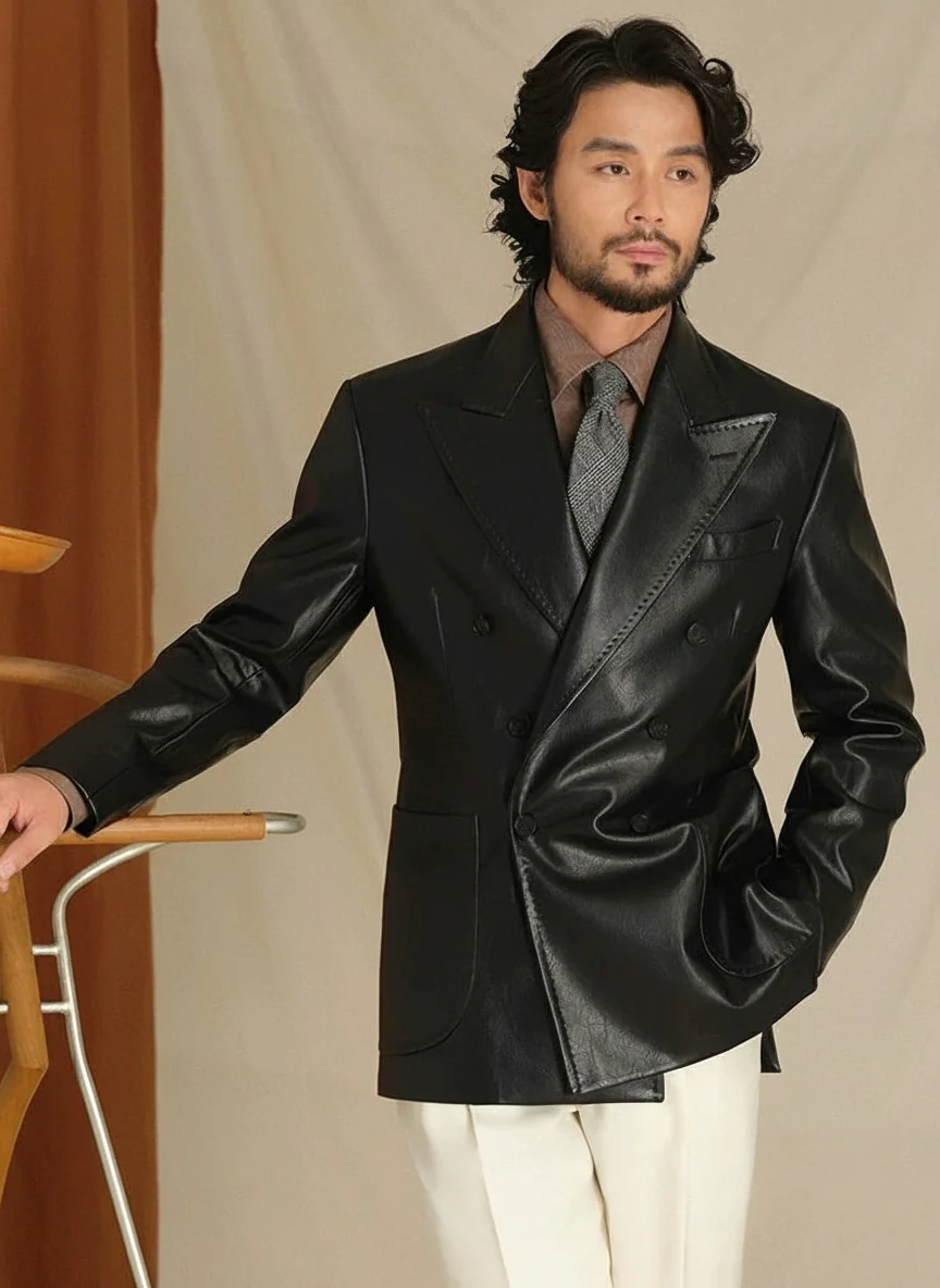 Double-Breasted Faux-Leather Blazer - Image 3