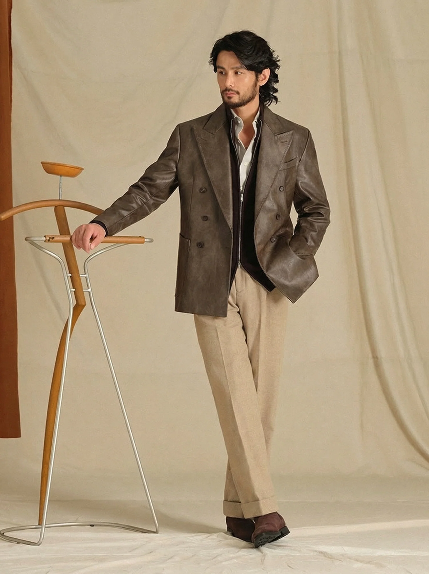 Double-Breasted Faux-Leather Blazer - Image 4