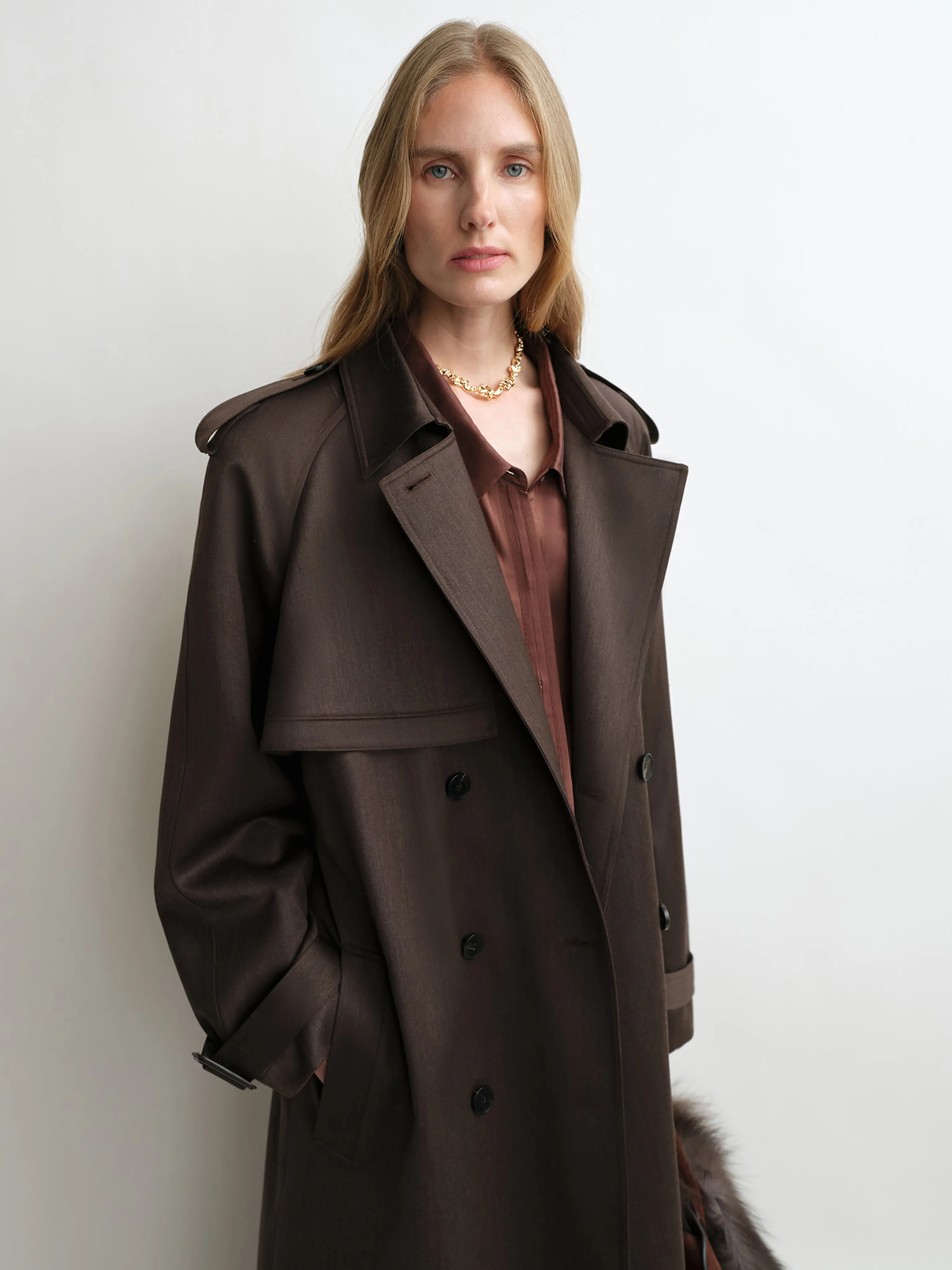 Double-Breasted Merino Wool Trench Coat