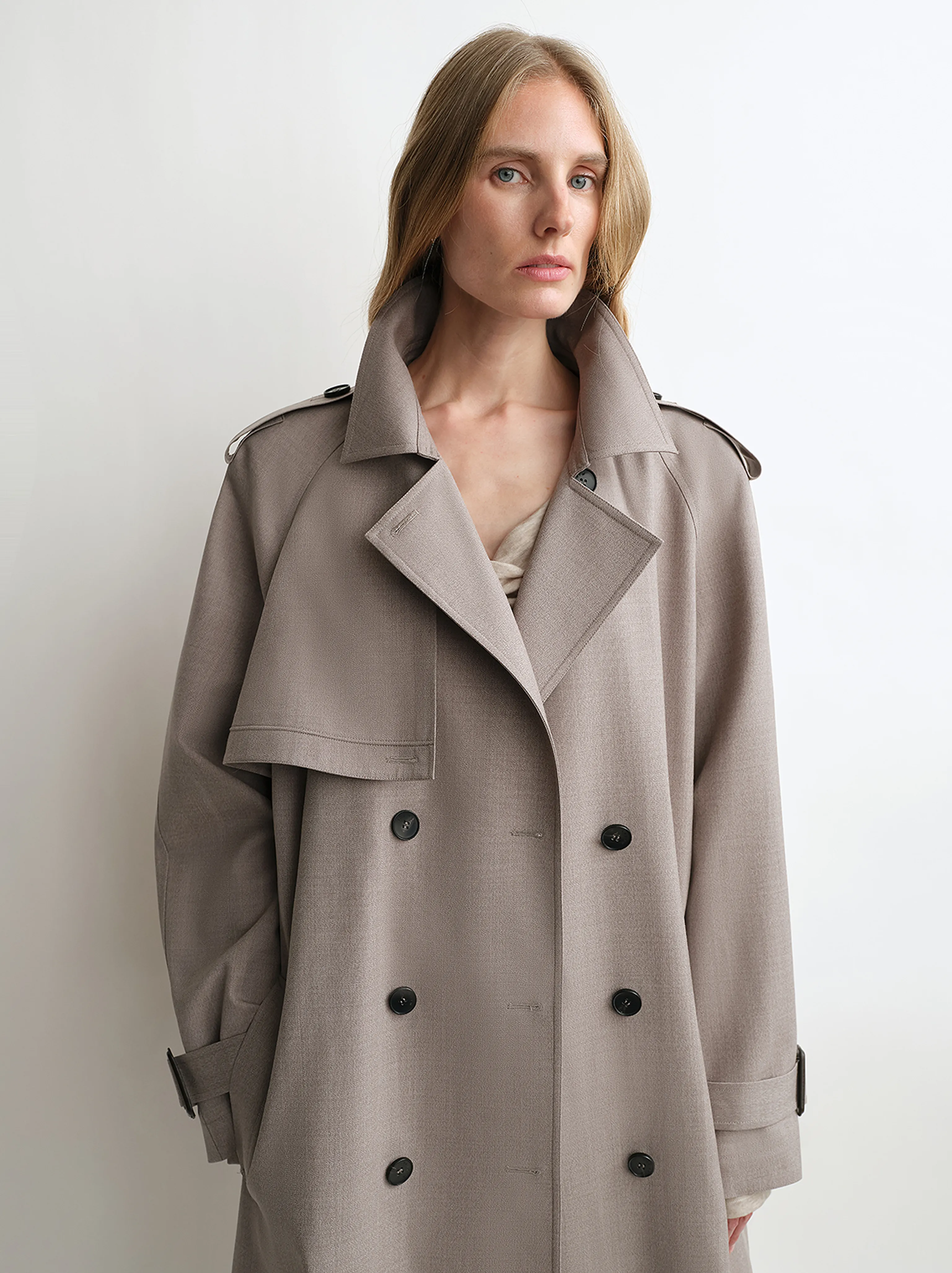 Double-Breasted Merino Wool Trench Coat - Image 6