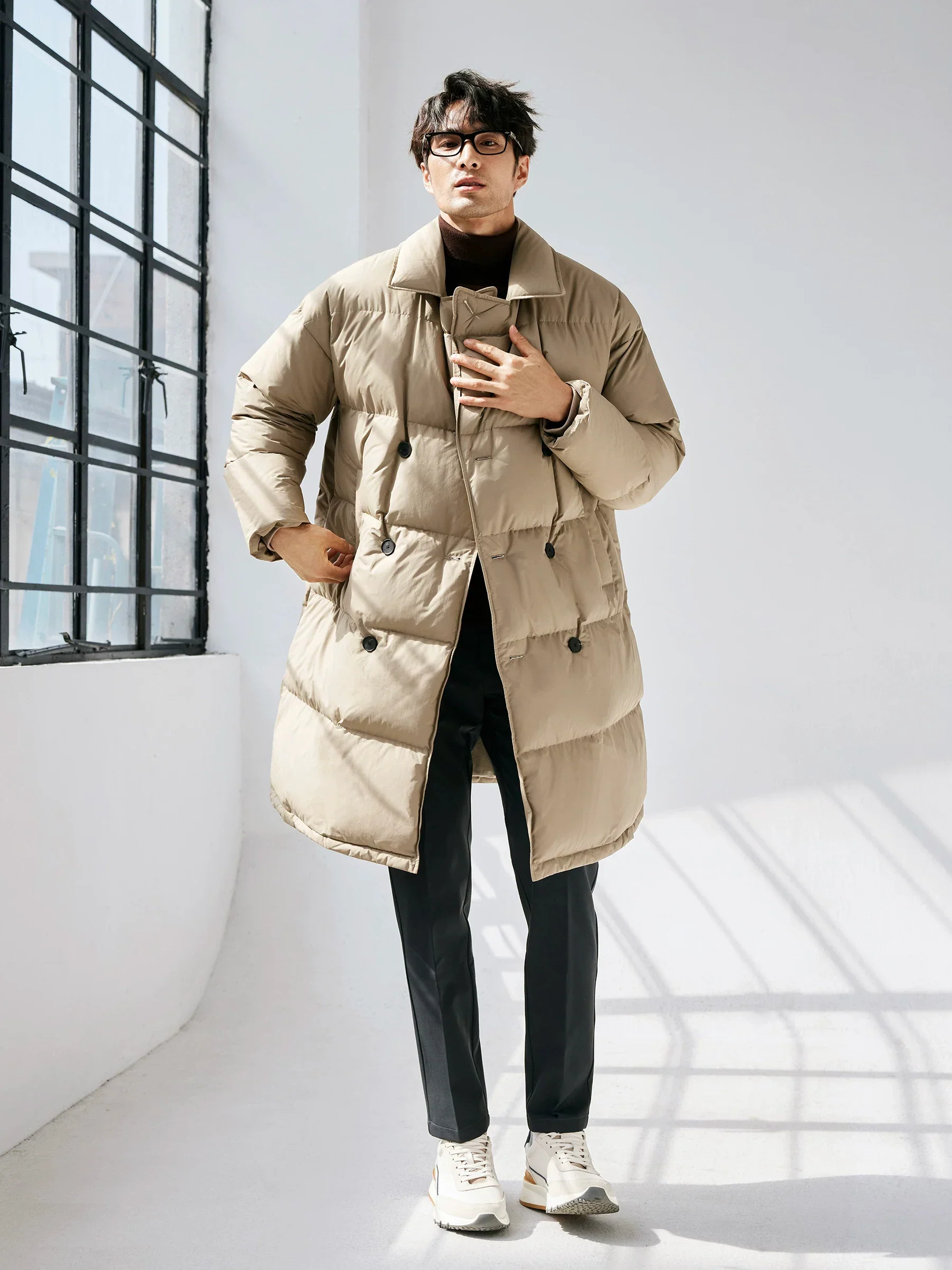 Double-Breasted Mid-Length Goose Down Coat - Image 4