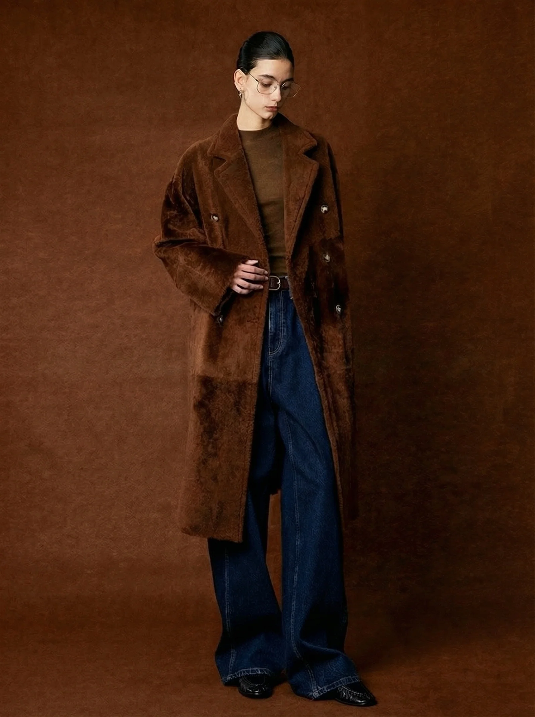 Double-Breasted Shearling Coat - Image 7