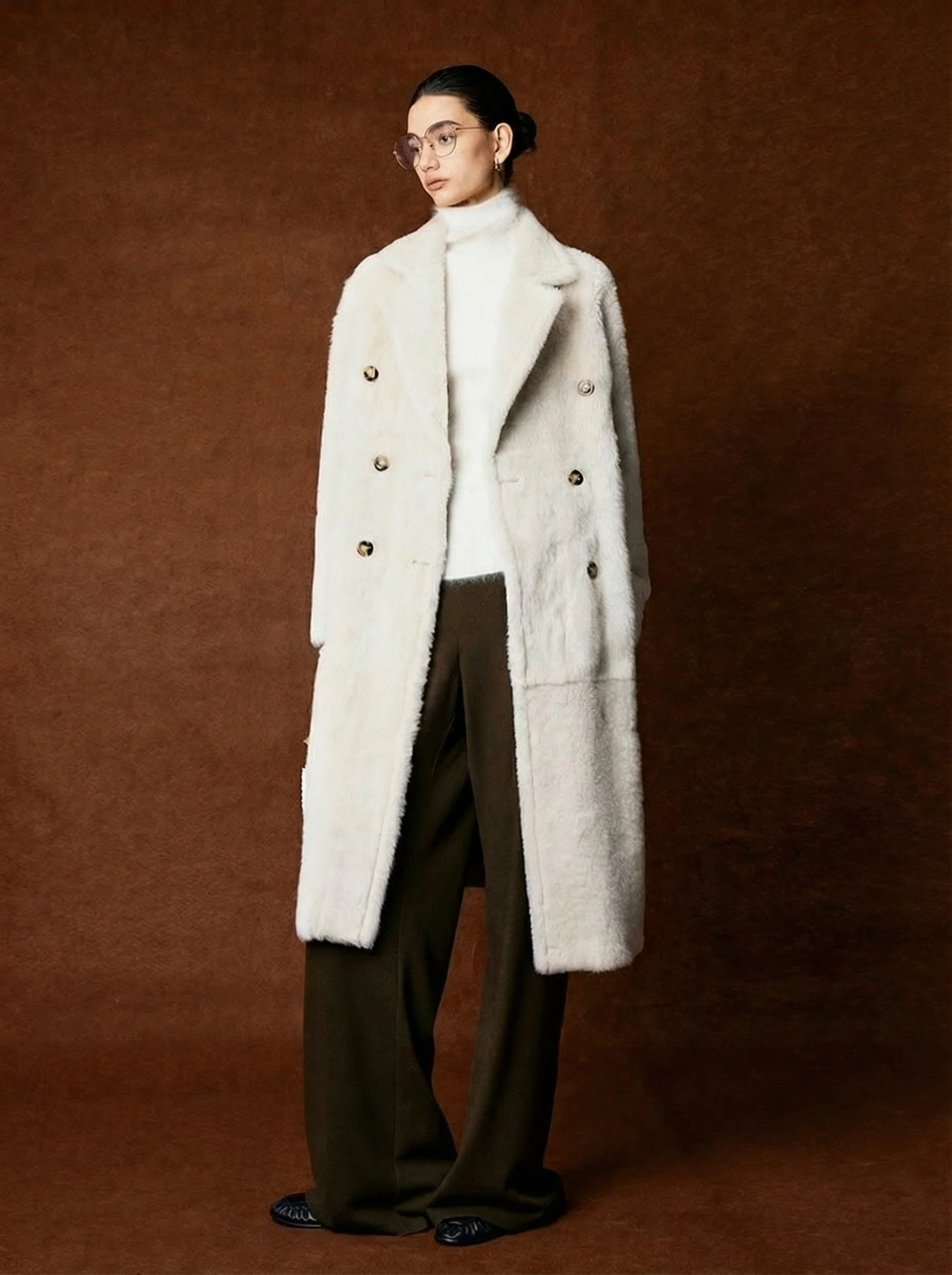 Double-Breasted Shearling Coat - Image 8