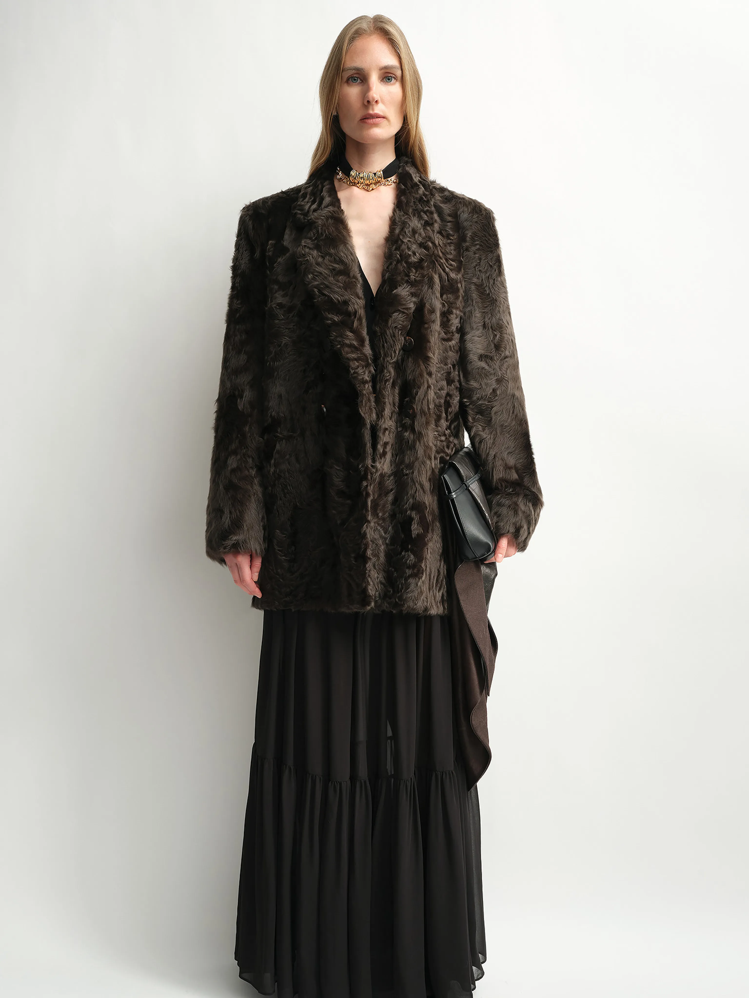 Double-Breasted Shearling Coat