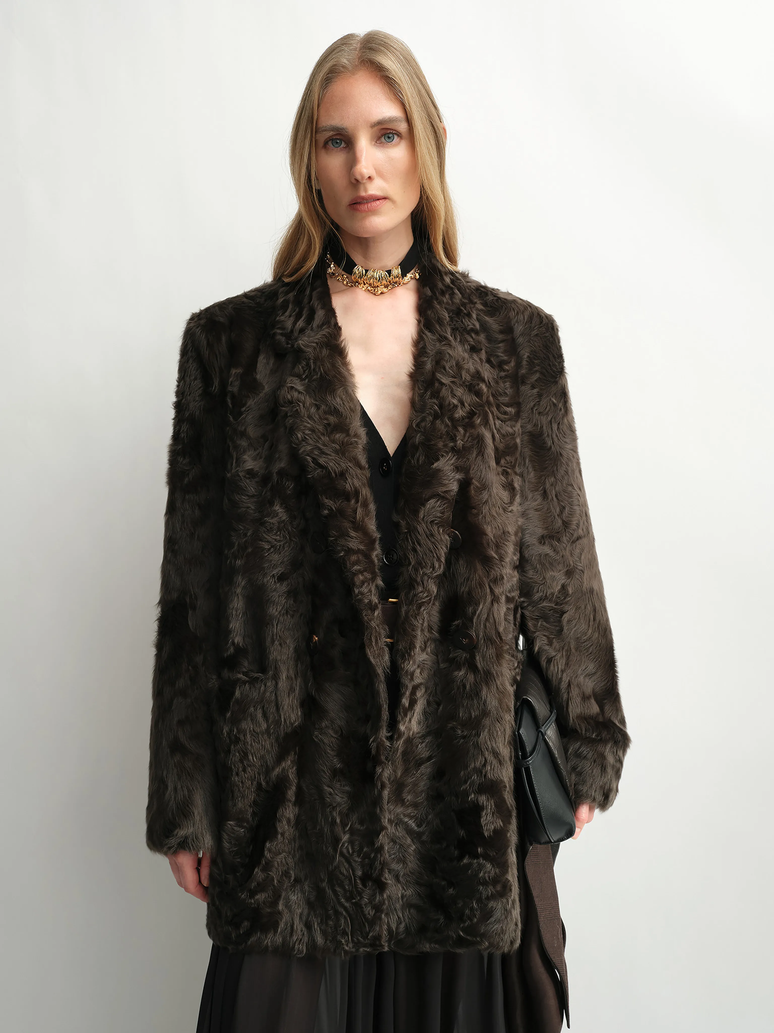 Double-Breasted Shearling Coat - Image 3