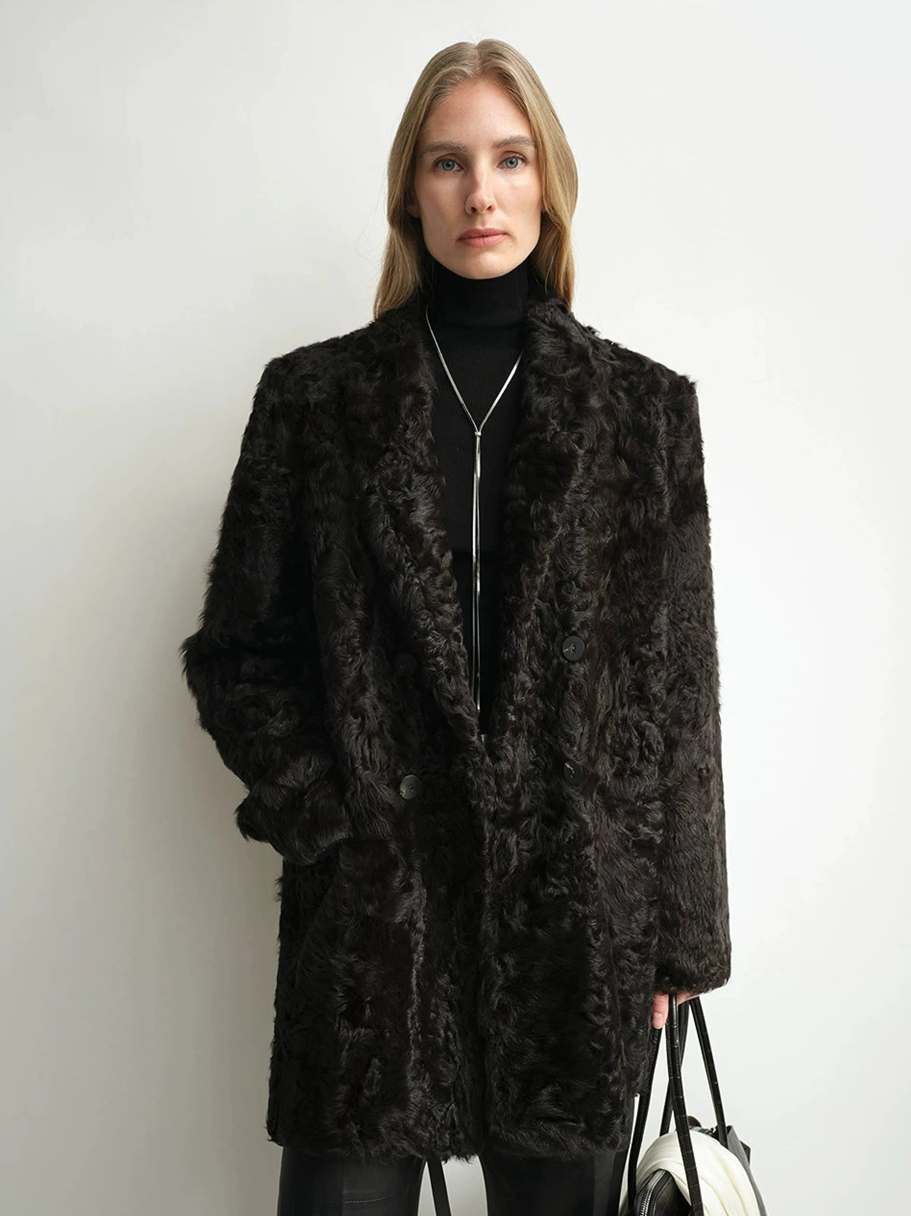 Double-Breasted Shearling Coat - Image 6
