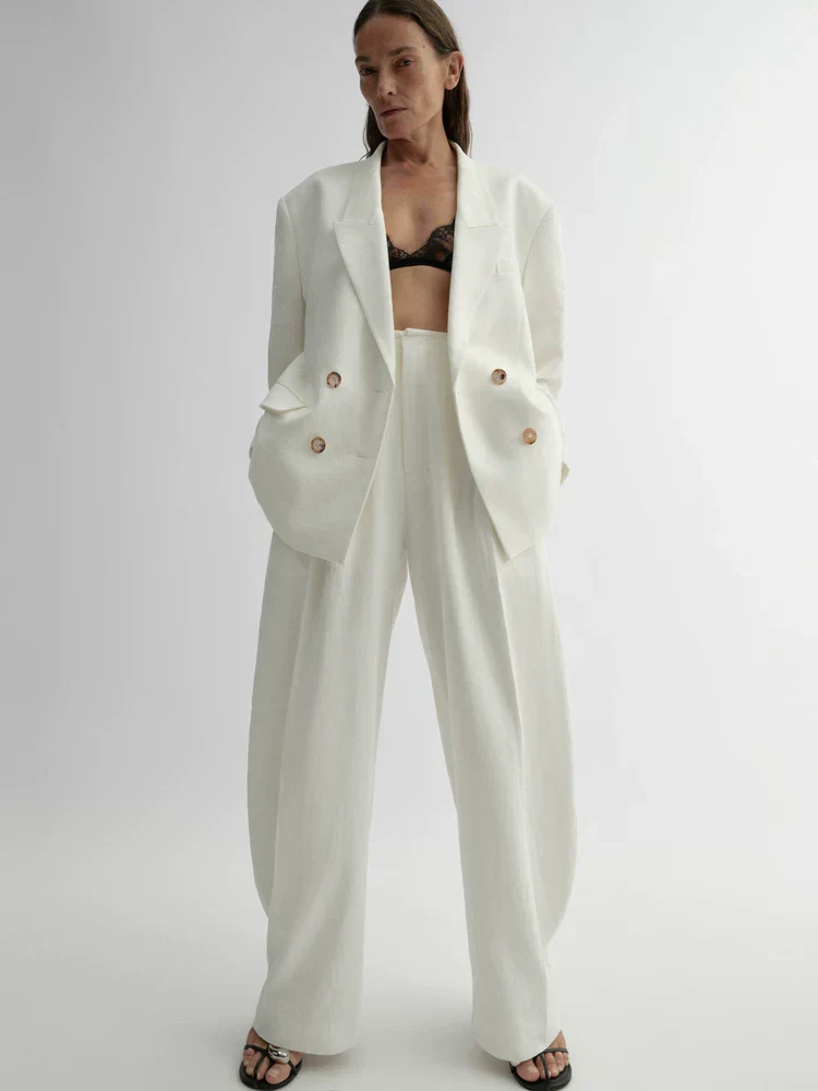 Double-Breasted Textured Blazer - Image 2