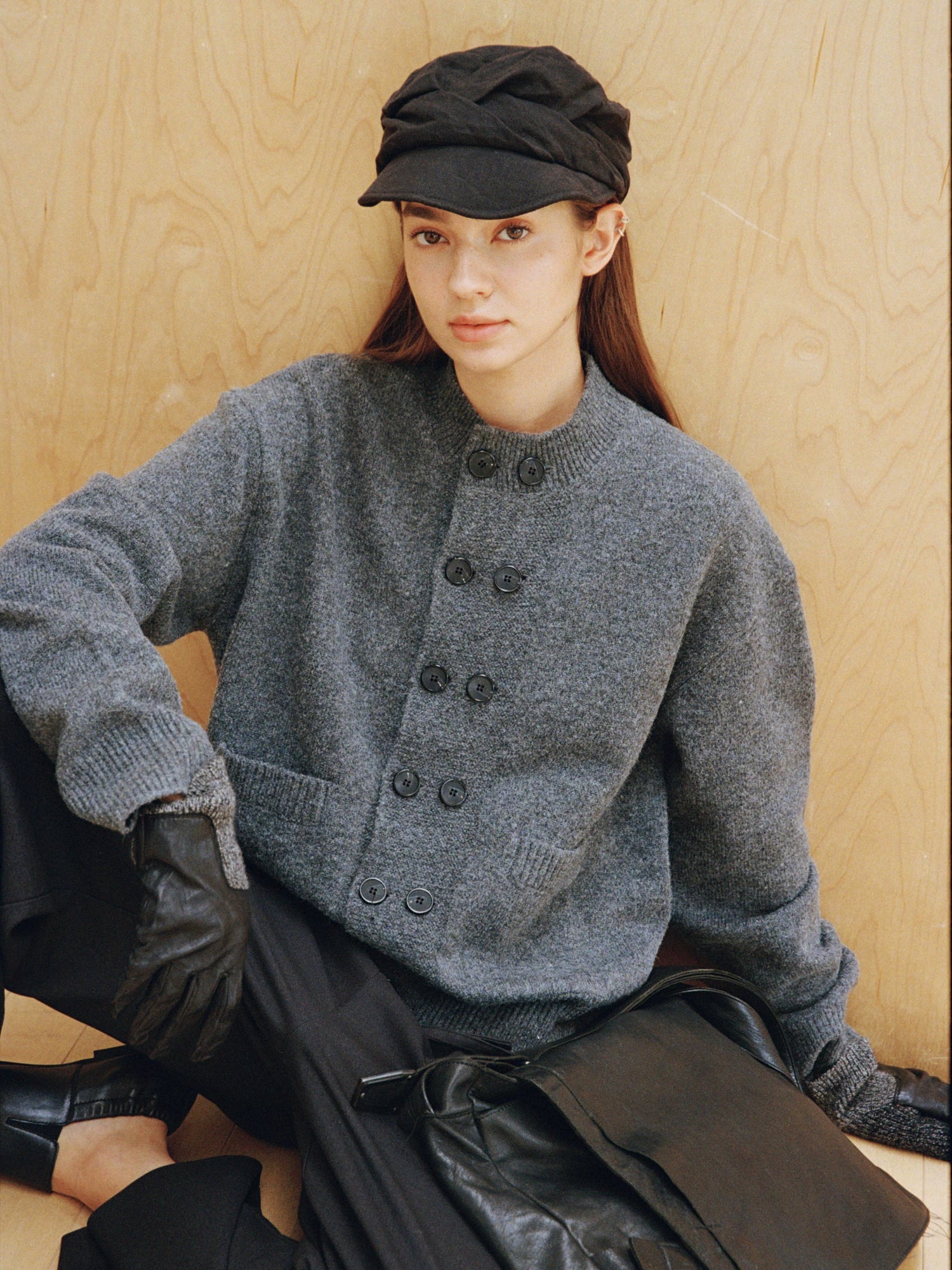 Double-Breasted Wool-Blend Knit Cardigan