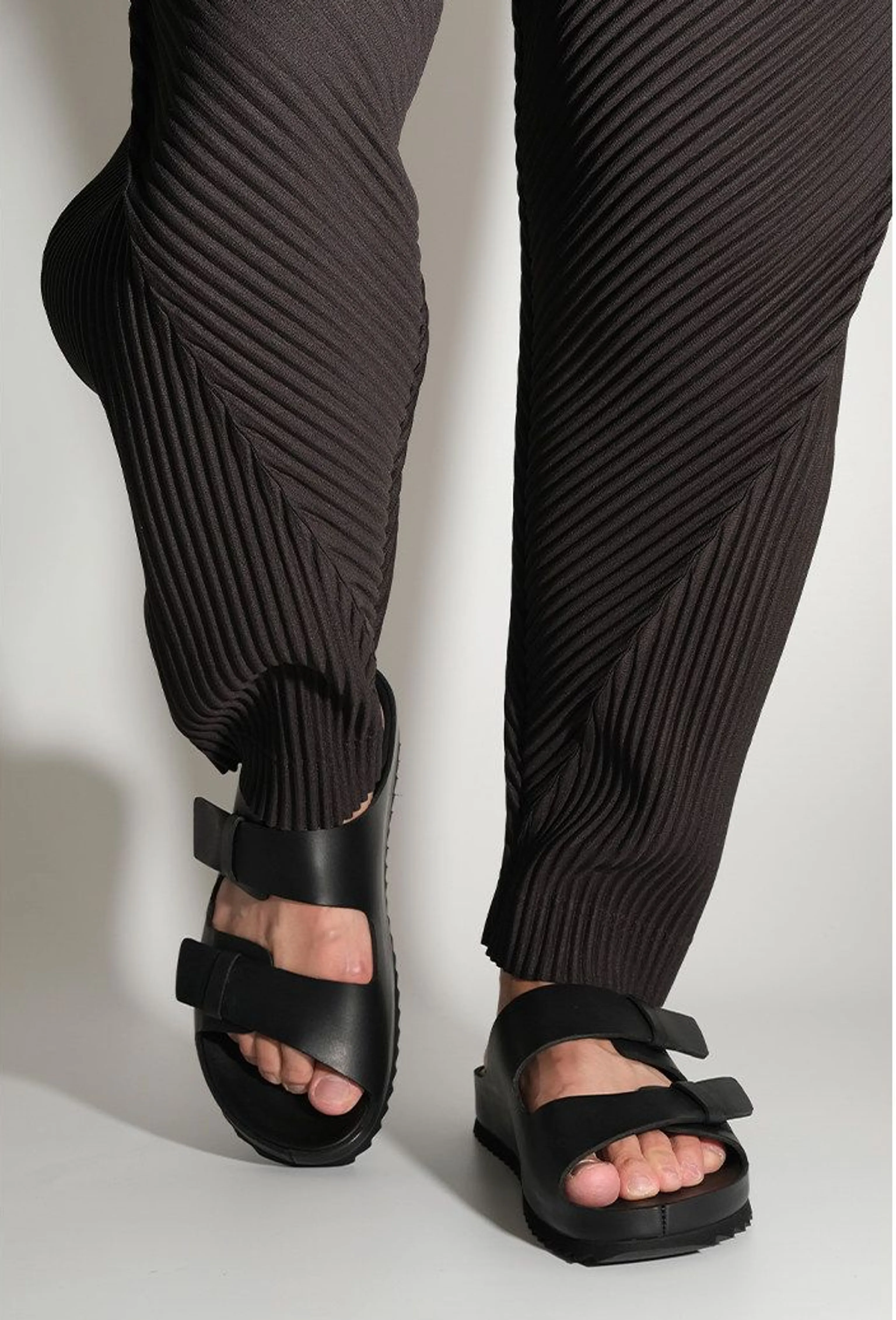 Double-Buckle Top Grain Leather Slide Sandal - Image 7