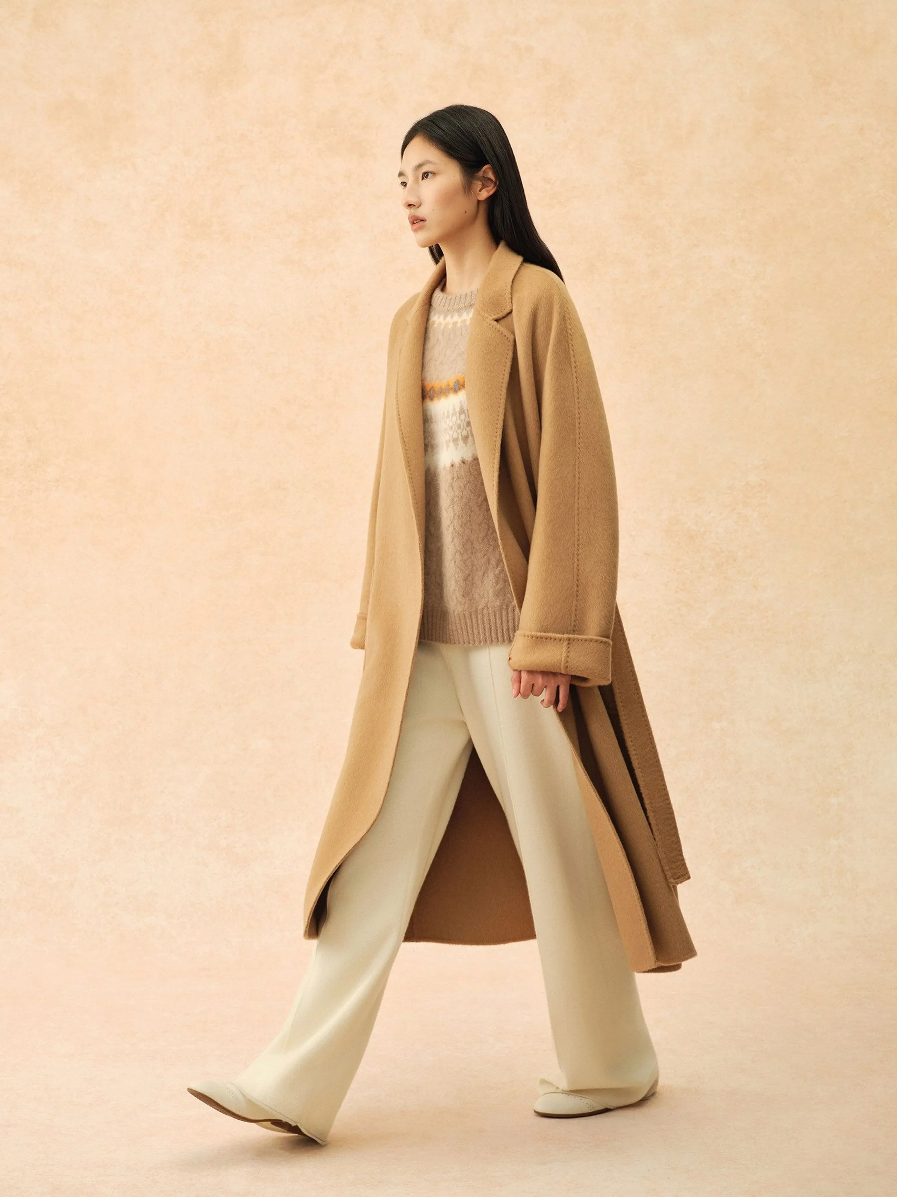 Double-Faced Camel Wool Wrap Coat - Image 8