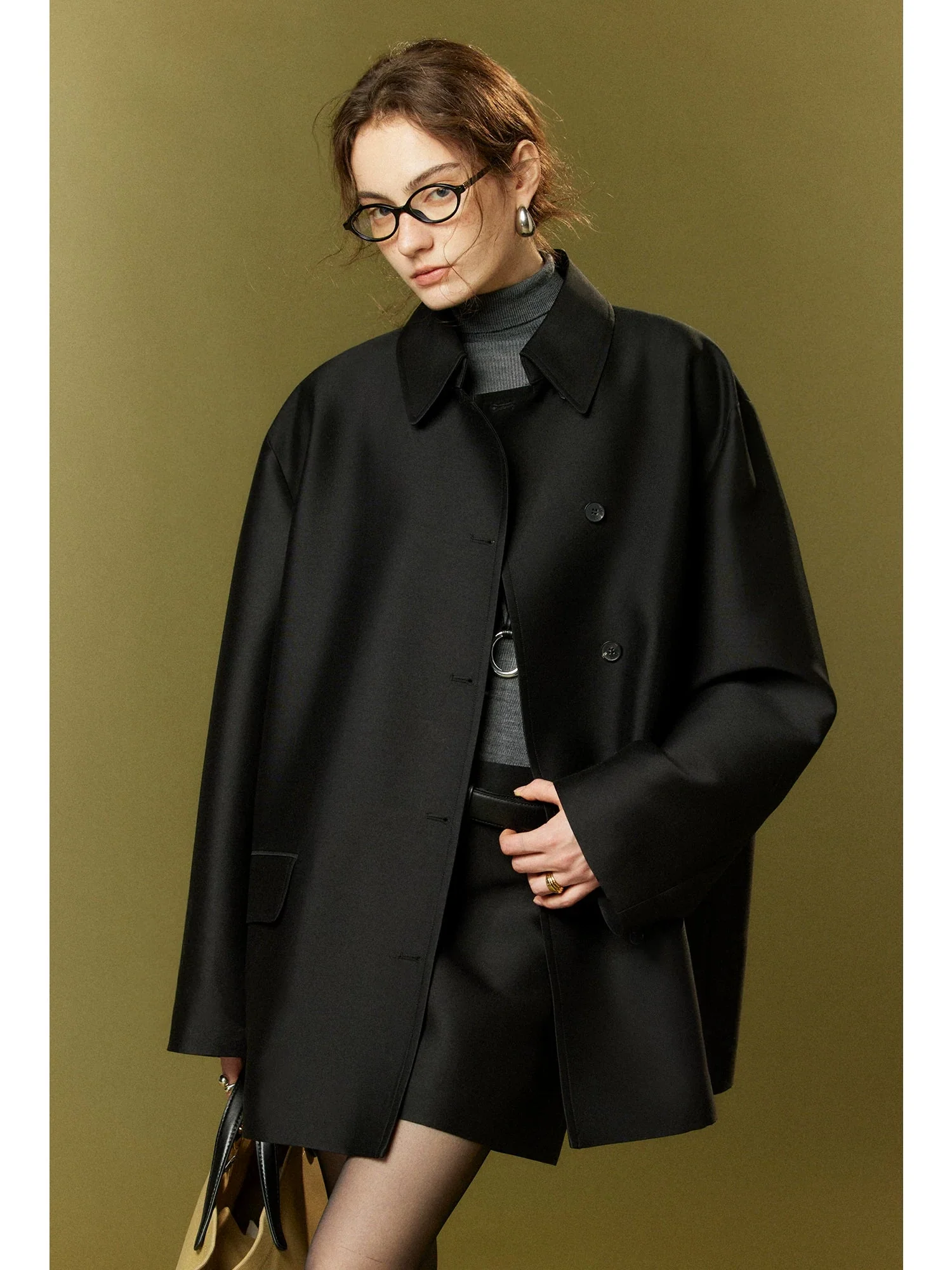 Double-Faced Mulberry Silk-Wool Short Coat & Mini Skirt Set - Image 2
