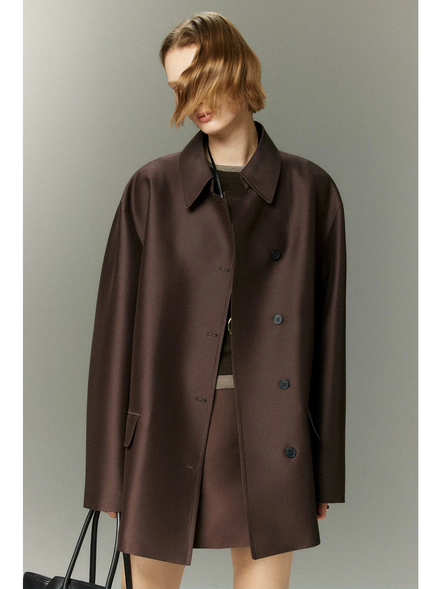 Double-Faced Mulberry Silk-Wool Short Coat & Mini Skirt Set - Image 3
