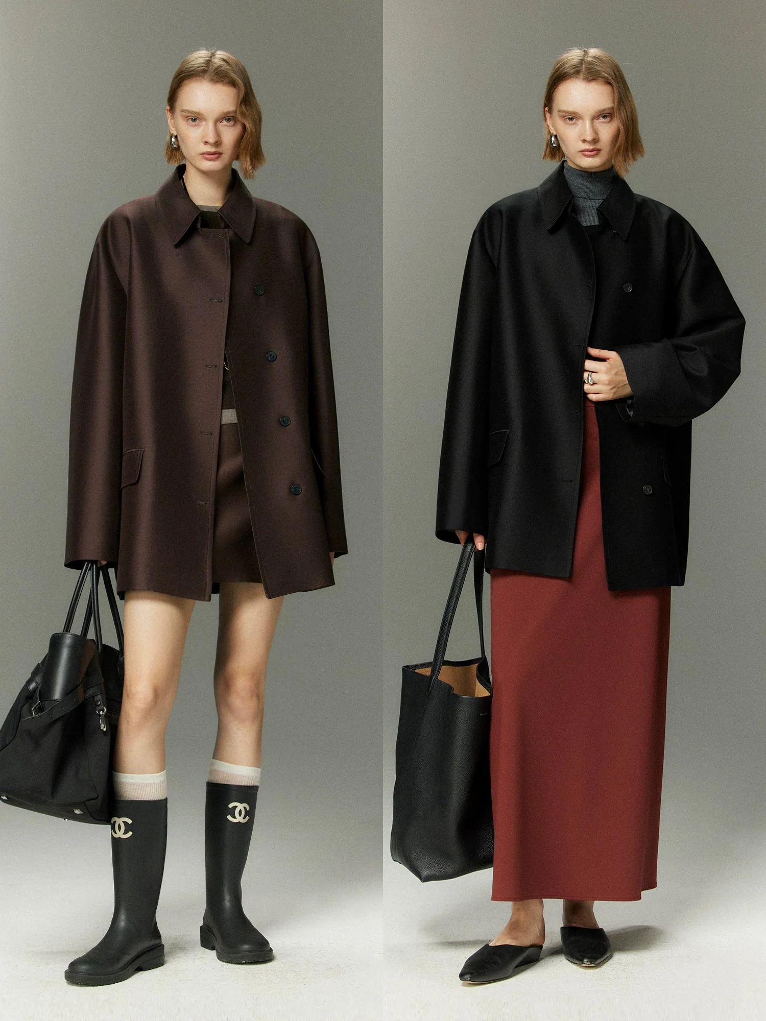 Double-Faced Mulberry Silk-Wool Short Coat & Mini Skirt Set - Image 5