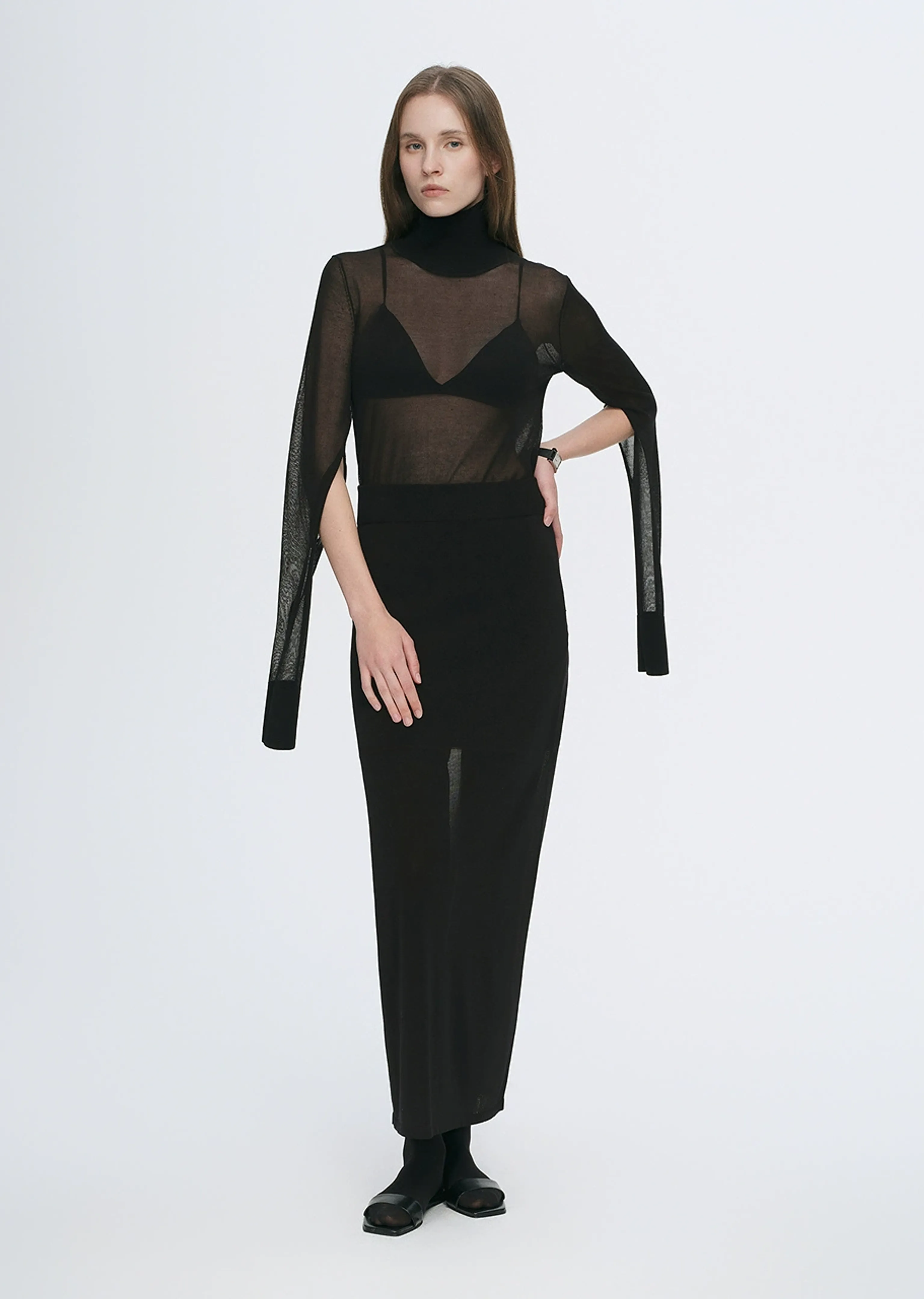 Double-Layer Fine Knit Maxi Skirt - Image 4