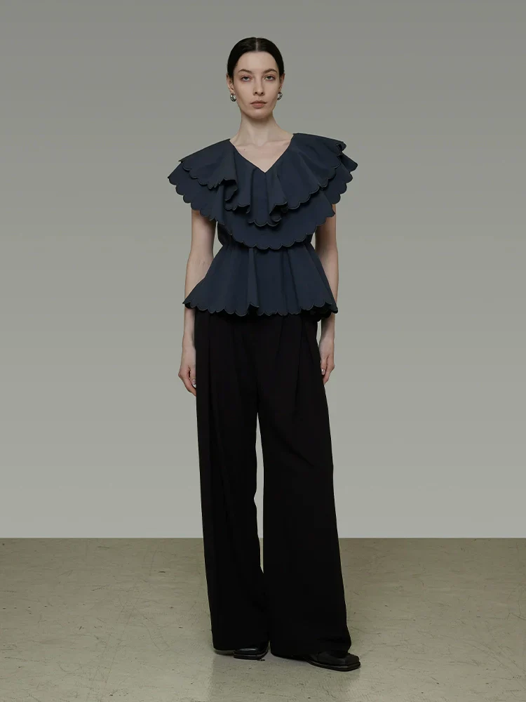 Double-Layer Lotus Leaf Collar Top - Image 3