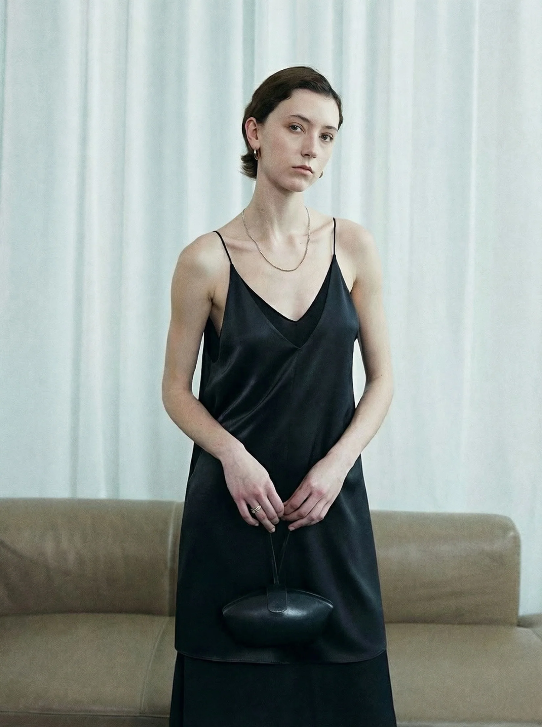 Double-Layer Satin V-neck Slip Dress