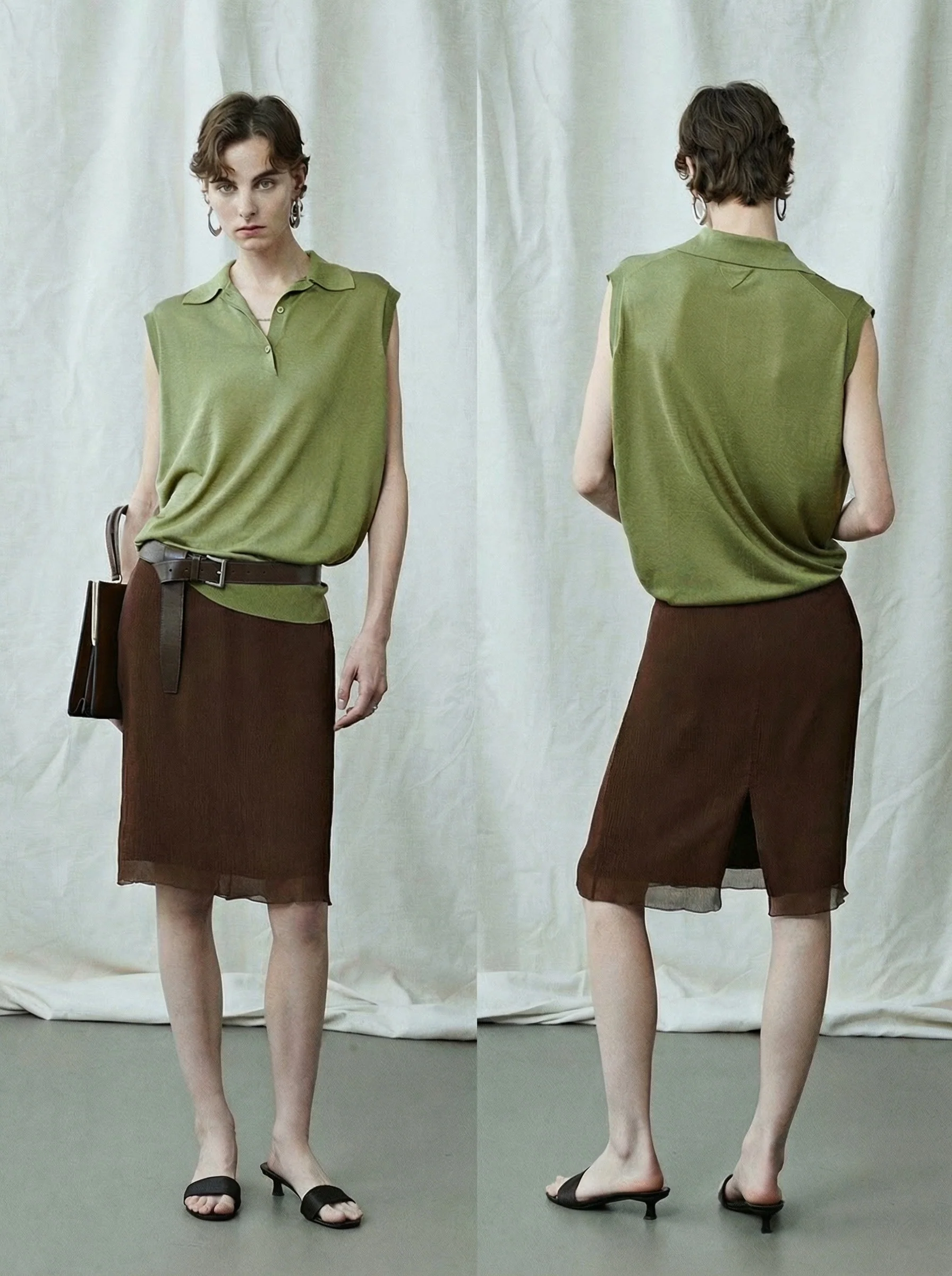 Double-Layer Silk Pleated Skirt - Image 2
