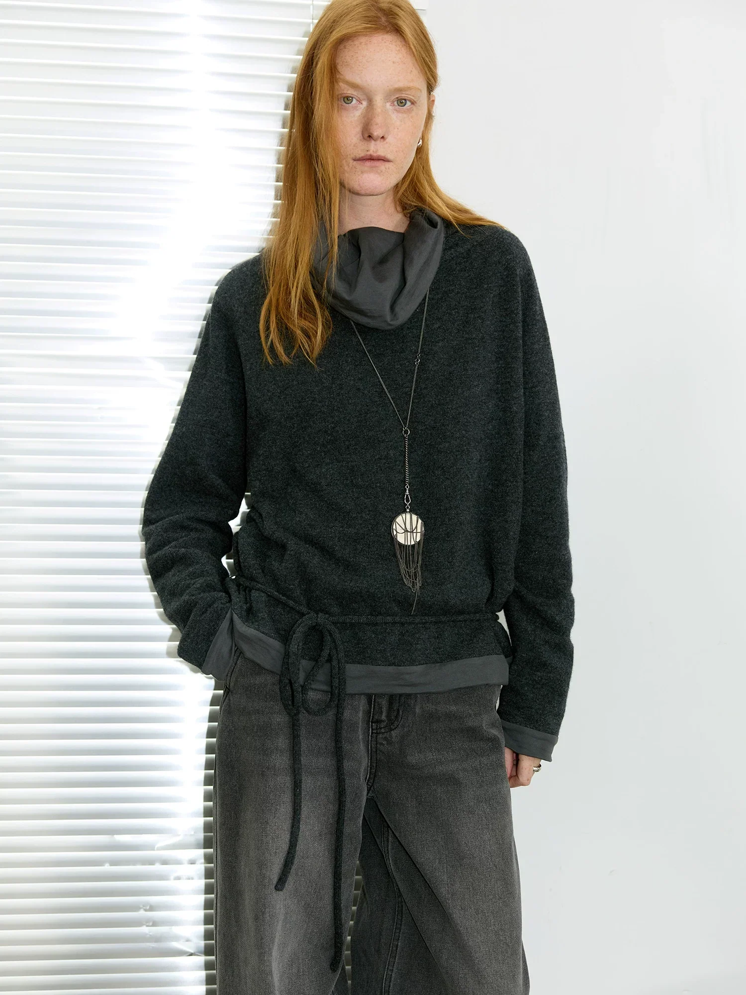 Double-Layer Wool Cowl-Neck Pullover - Image 2