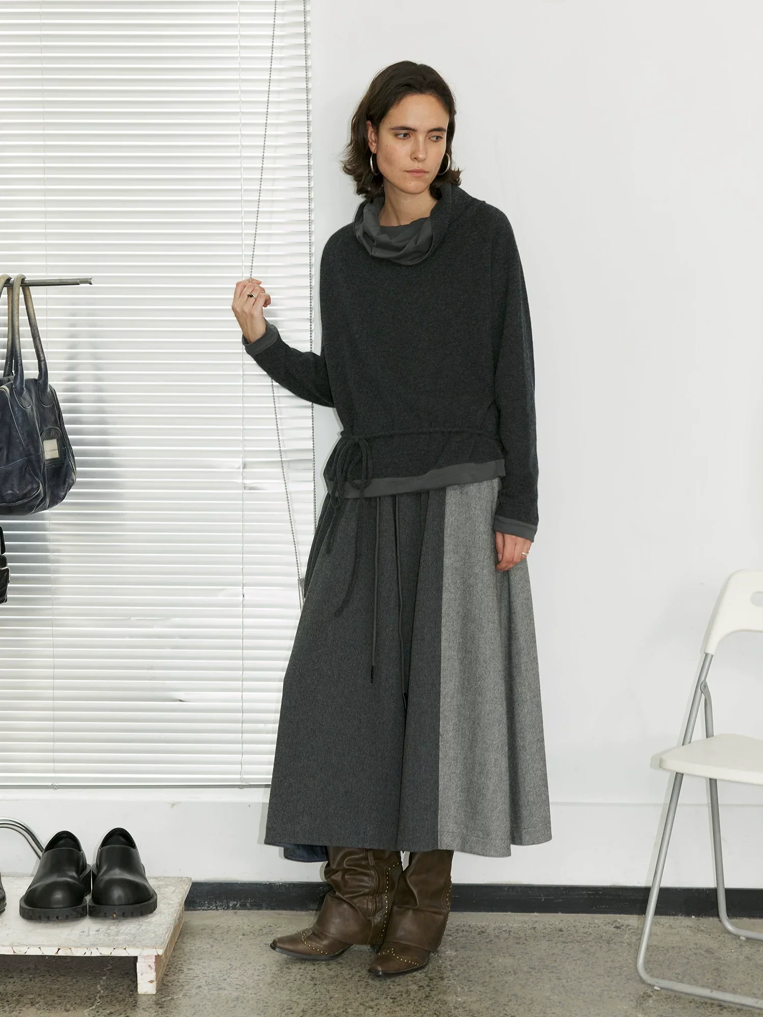 Double-Layer Wool Cowl-Neck Pullover - Image 3