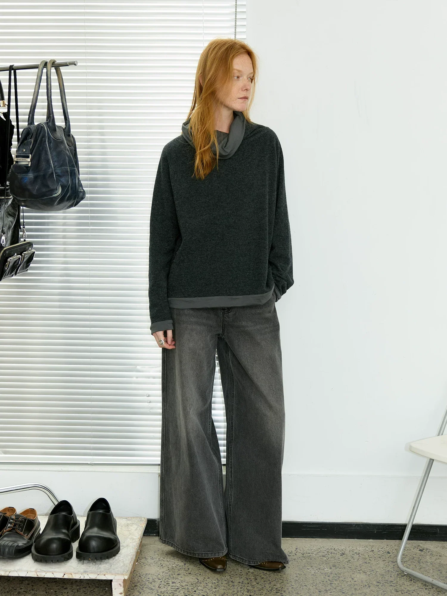 Double-Layer Wool Cowl-Neck Pullover - Image 4
