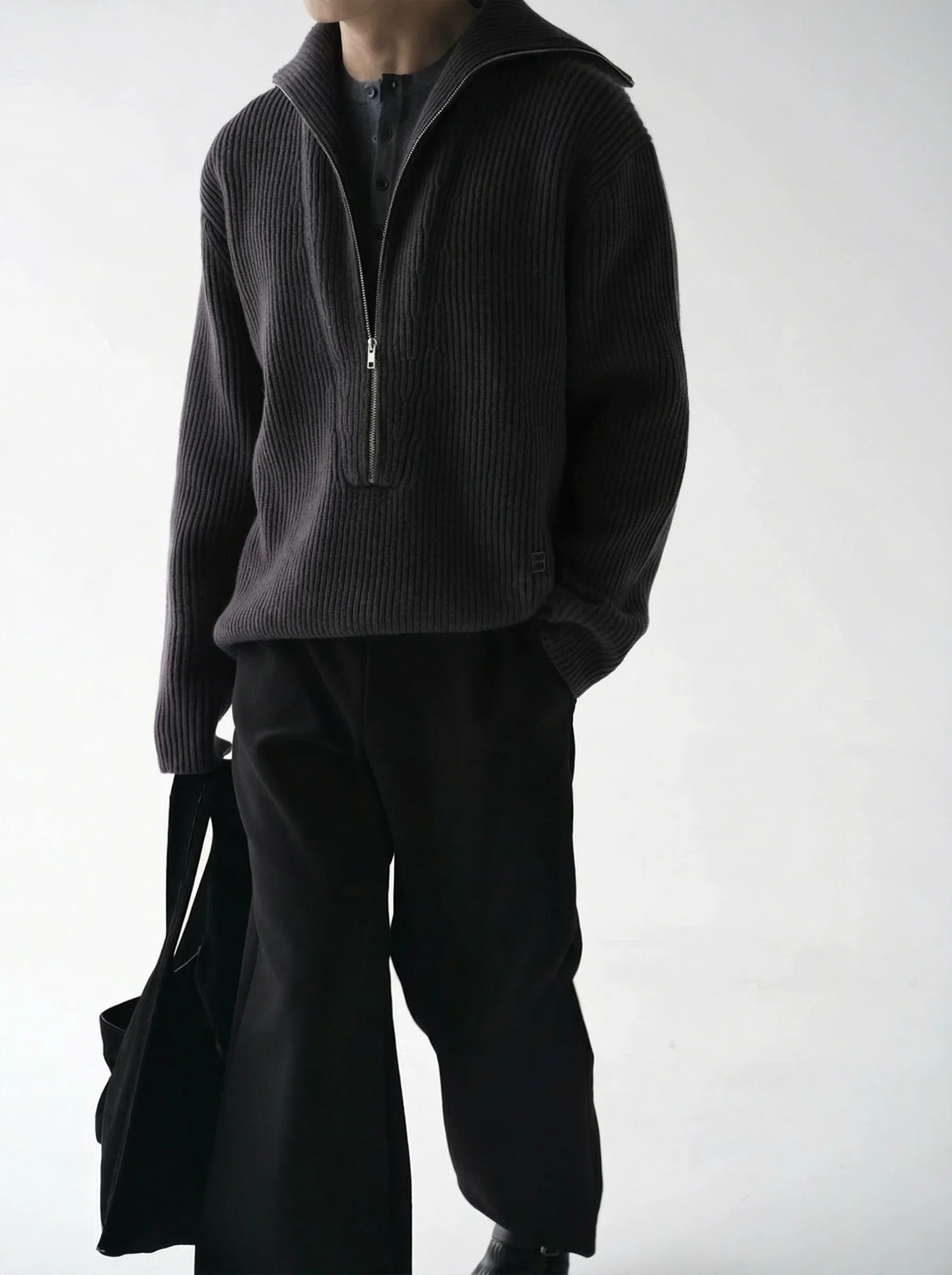 Double-Layer Wool Half-Zip Sweater - Image 5