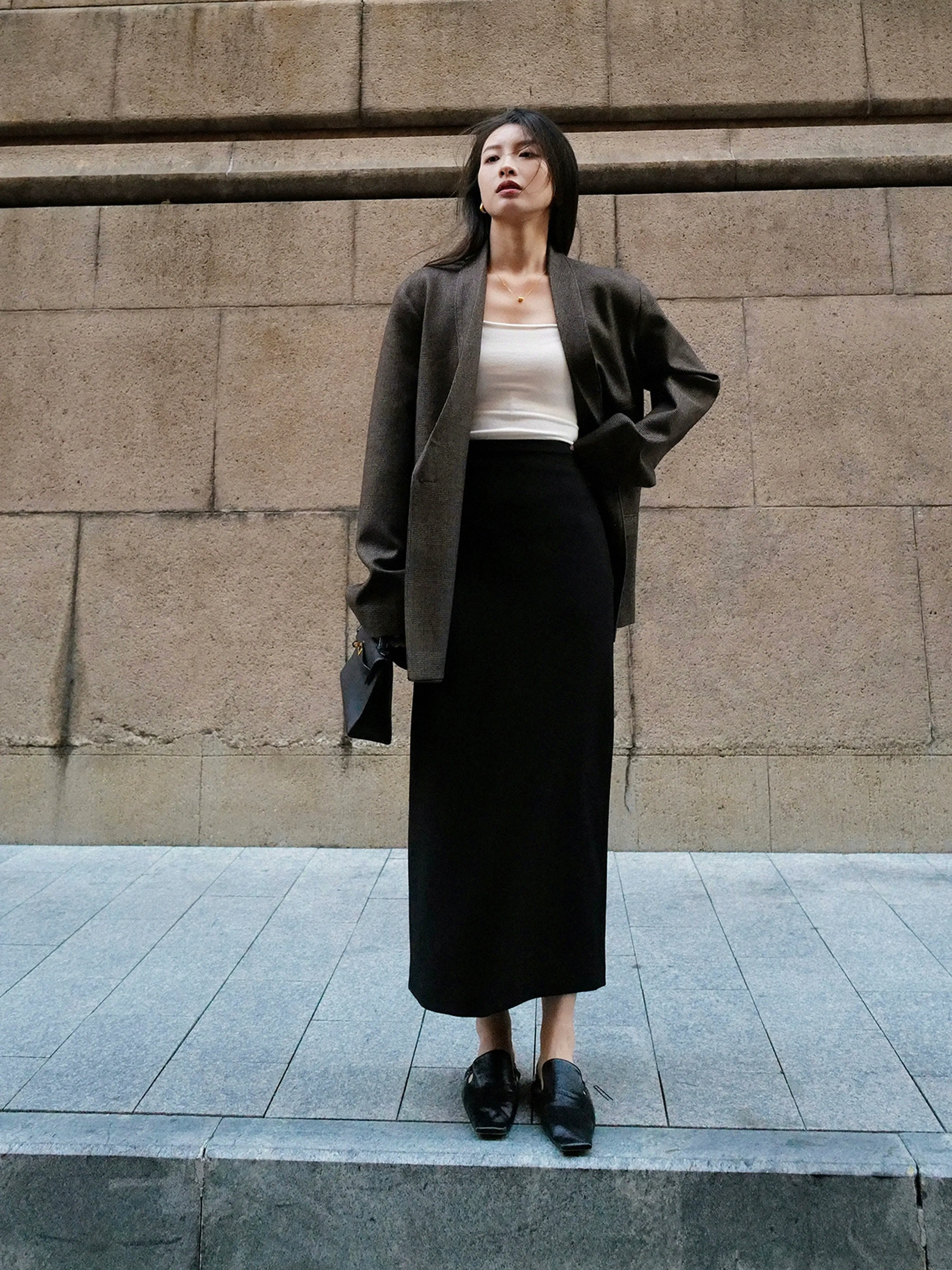 Double-Layered Wool Slim Skirt - Image 6