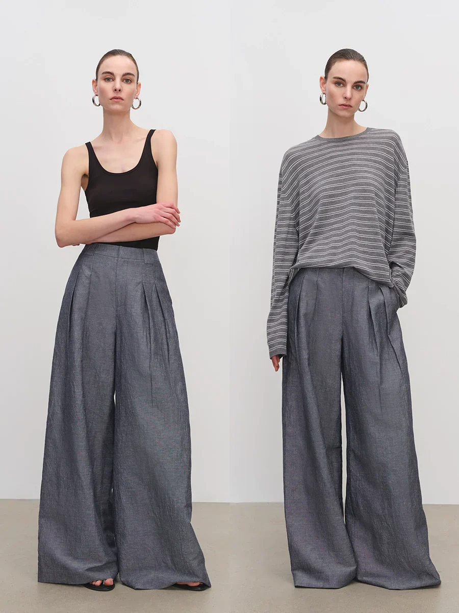 Double-Pleat Wide-Leg Linen Trousers - Image 2