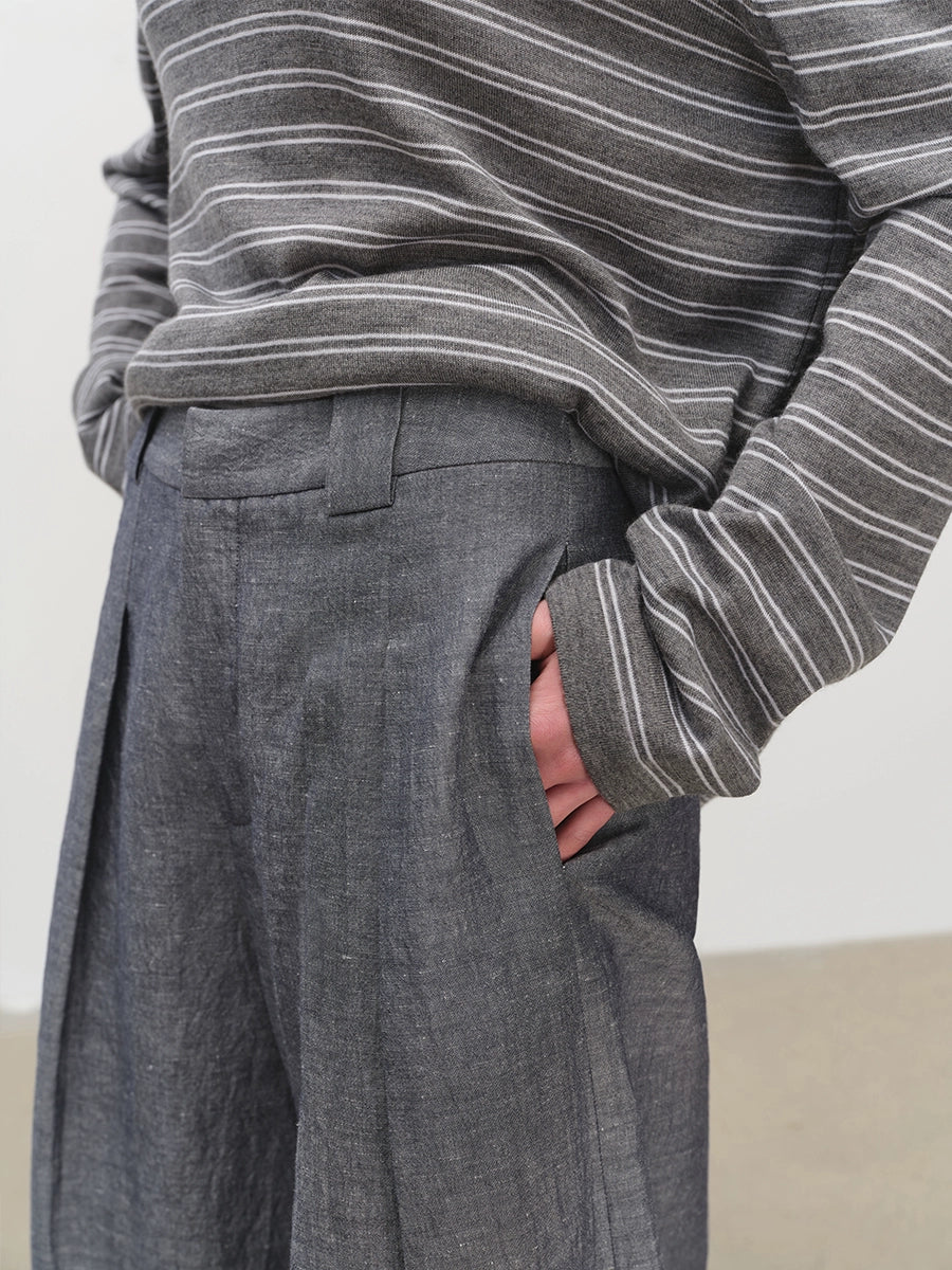 Double-Pleat Wide-Leg Linen Trousers - Image 4