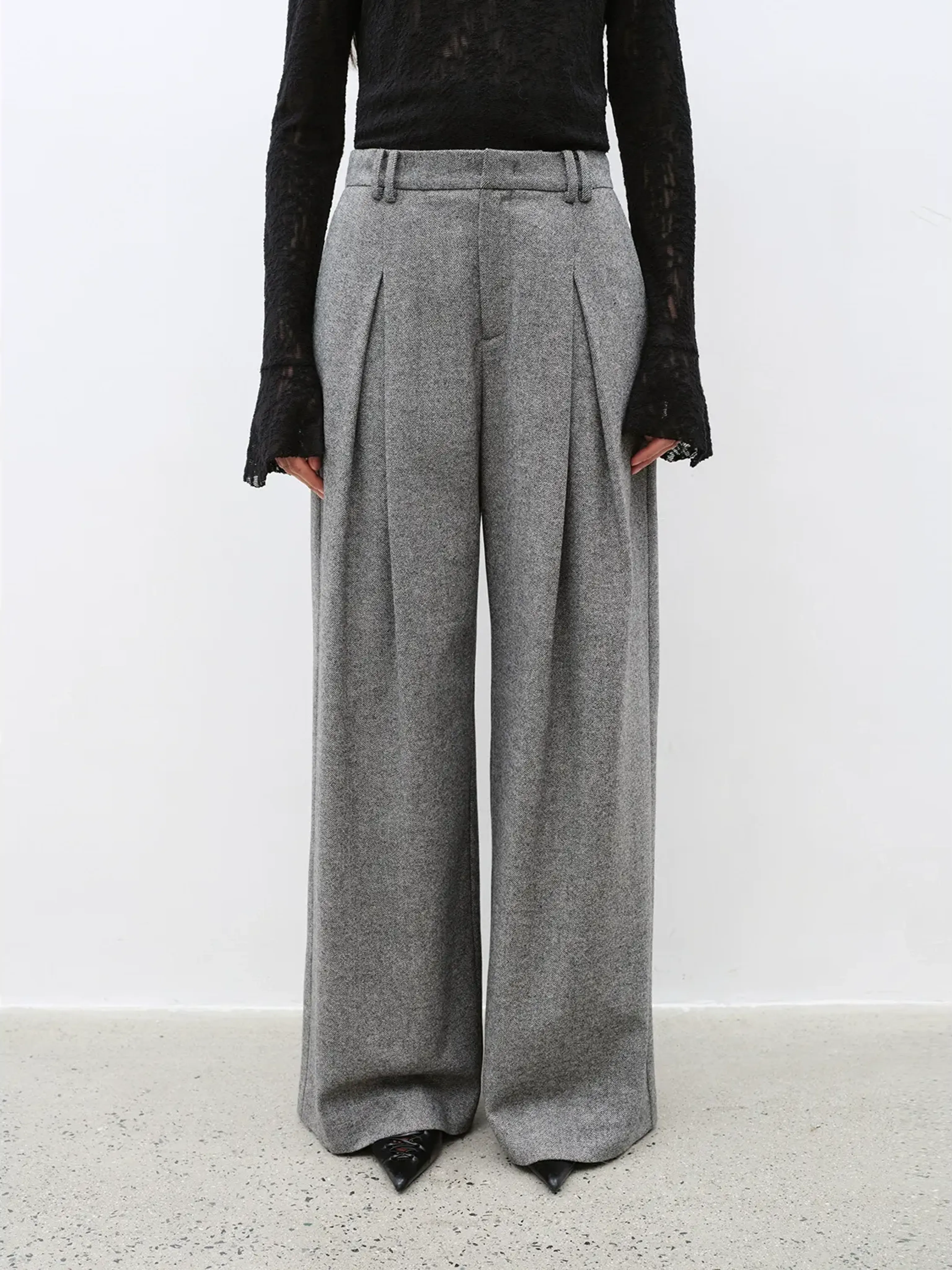 Double-Pleated Wide-Leg Wool Trousers - Image 5