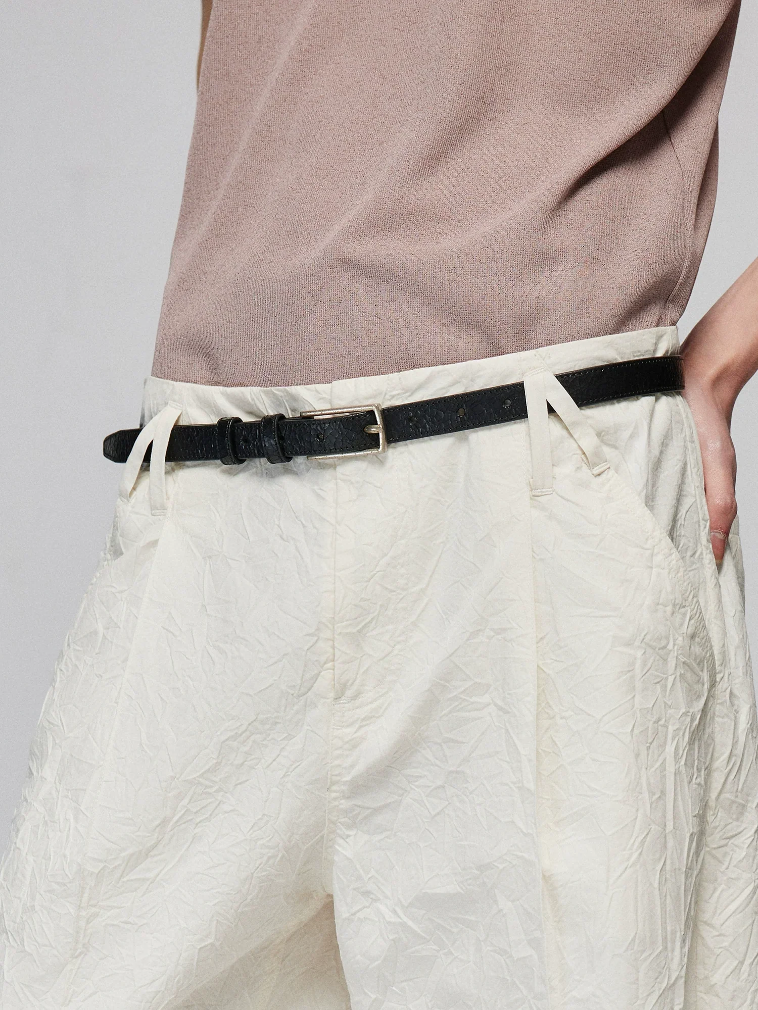 Double-Strap Crackled Leather Belt - Image 3