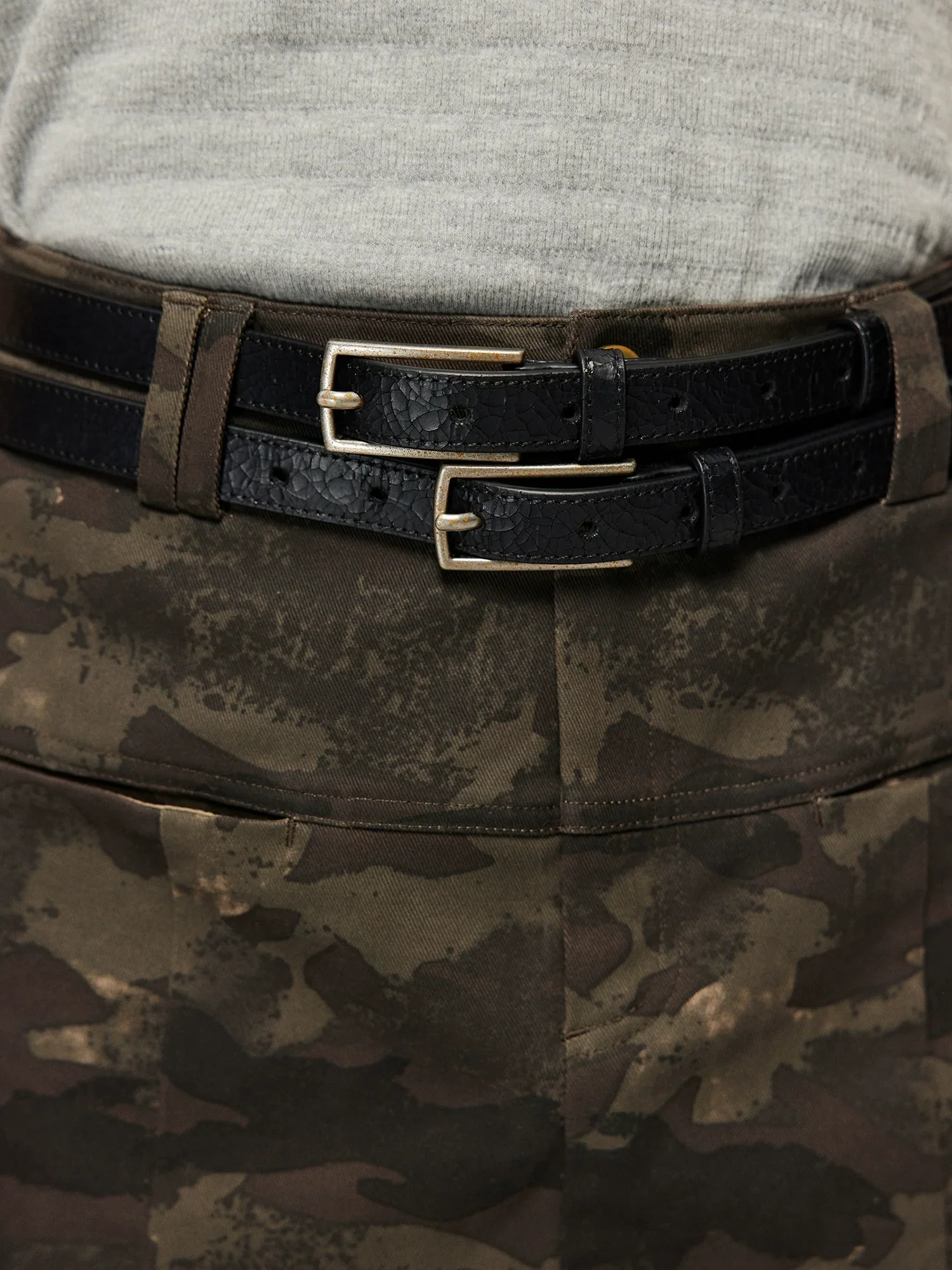 Double-Strap Crackled Leather Belt - Image 4