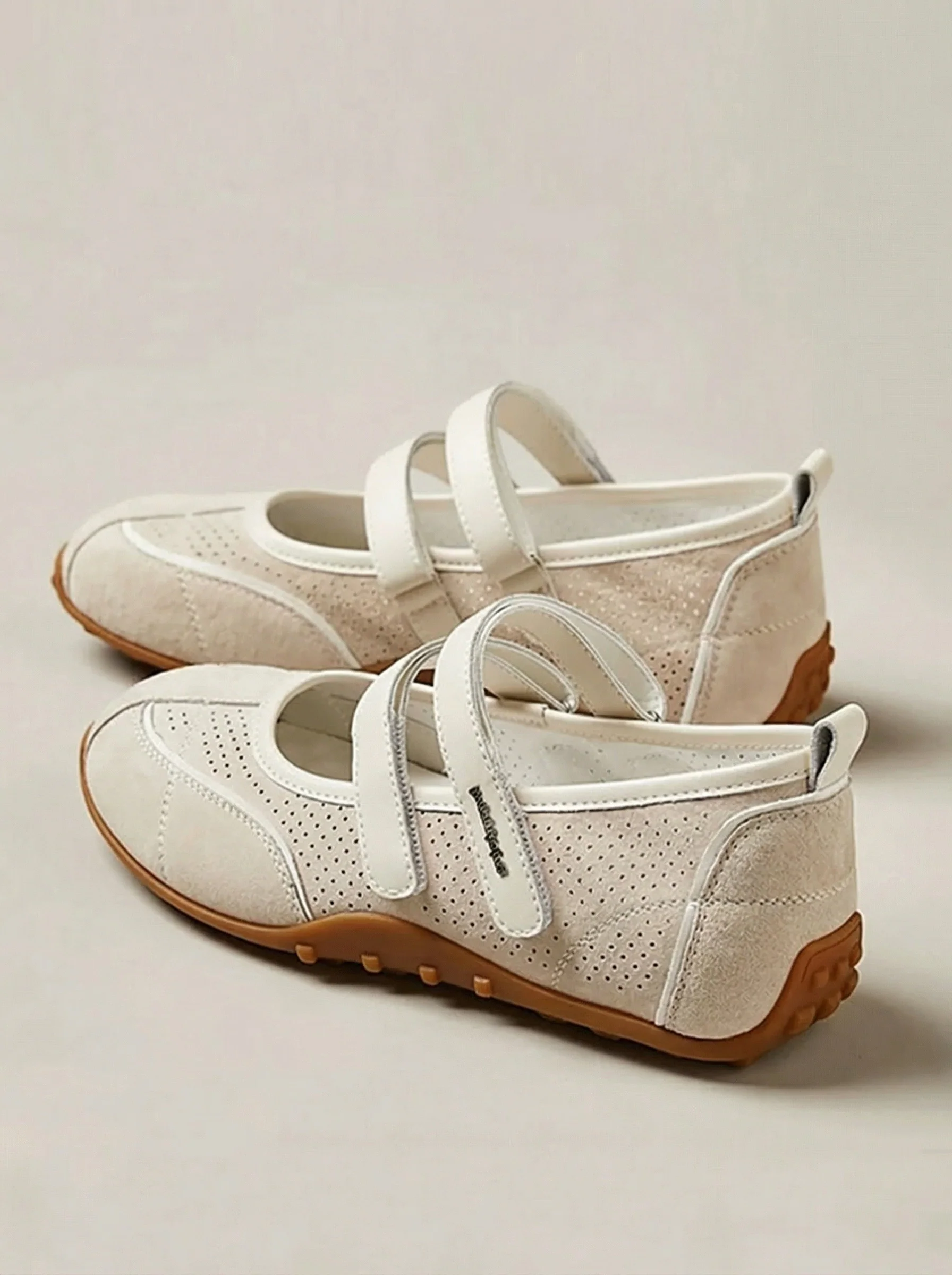 Double-Strap Perforated Mary Jane Flats